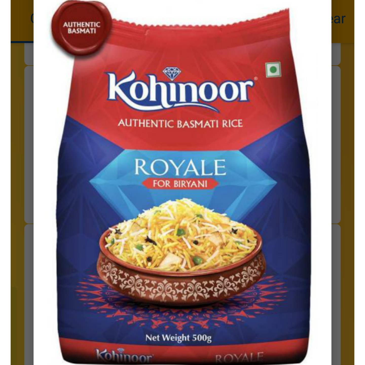 Kohinoor Royal Biryani Basmati 500G Rice