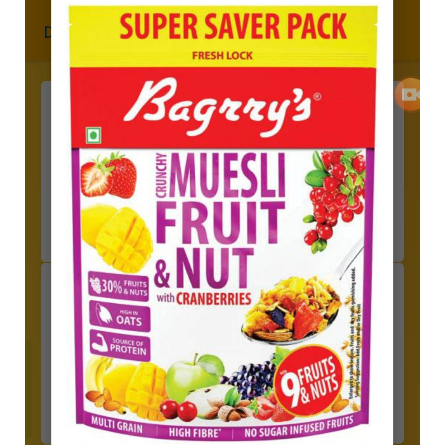 BAGRRYS MUESLI FRUIT N NUT 750G