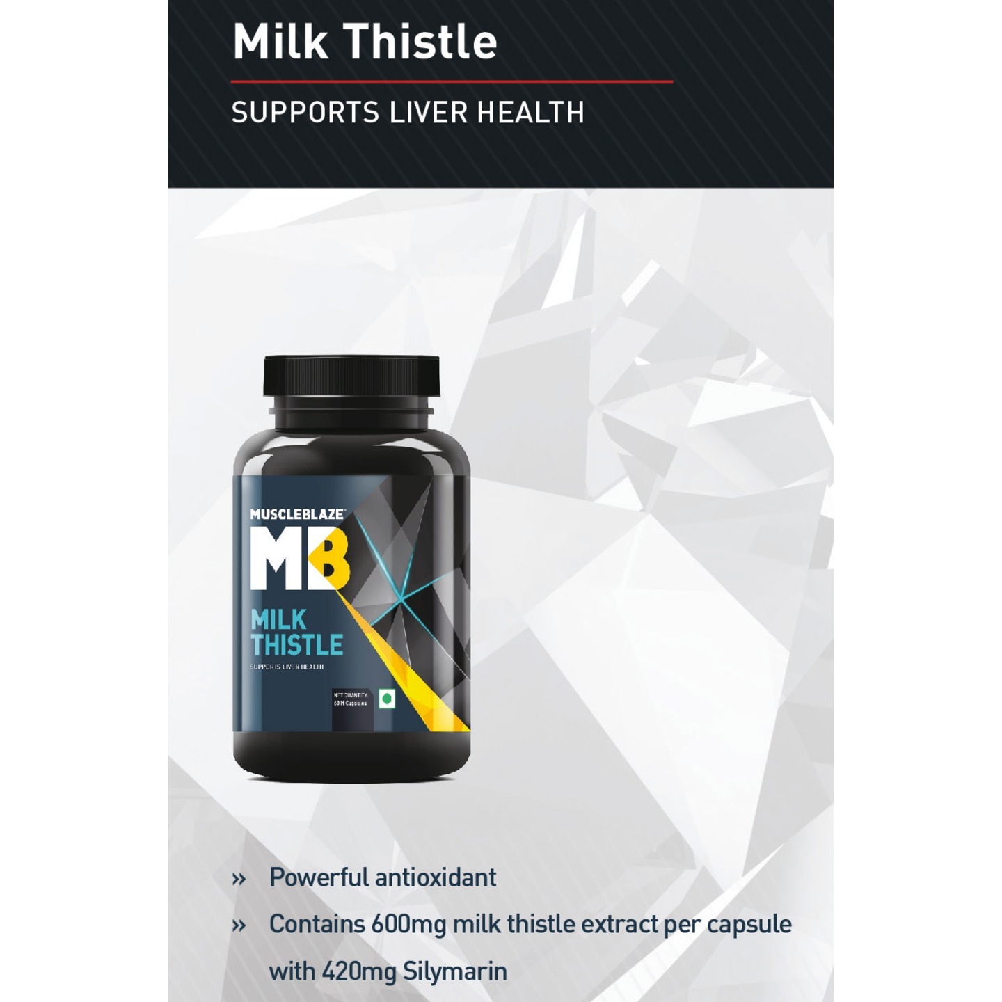 MastMart MuscleBlaze Milk Thistle, 60 capsules Unflavoured