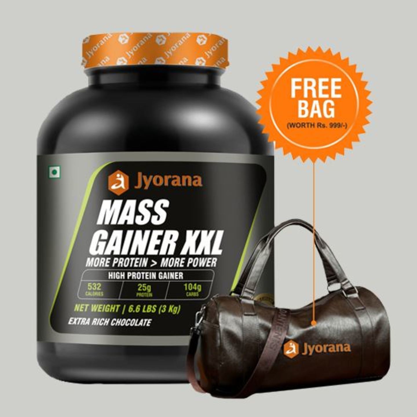 Jyorana Mass Gainer Extra Rich Chocolate Flavor with Free Sports Bag - 3 Kg