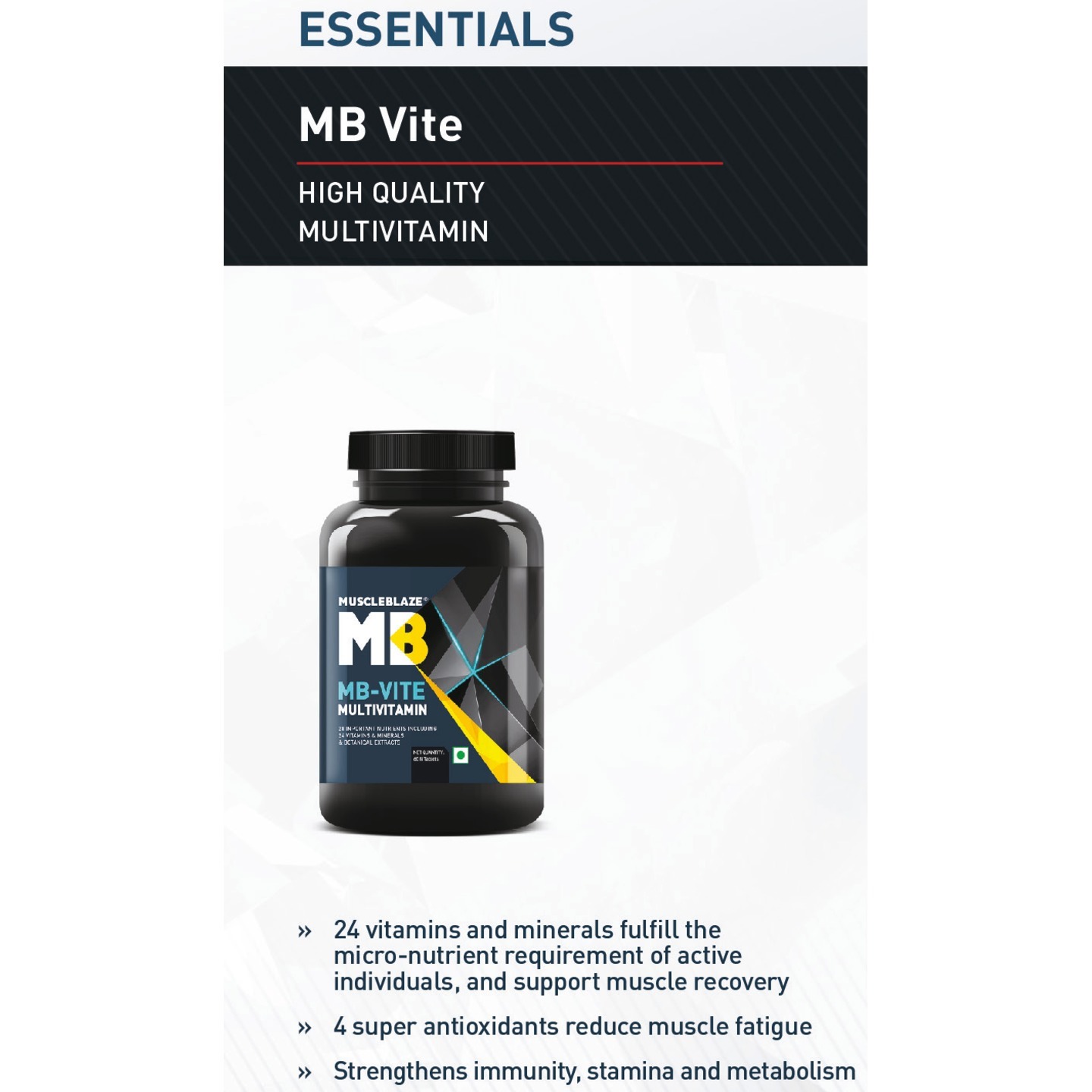 MastMart MuscleBlaze MB-VITE Multivitamin, Unflavoured 120 tablets