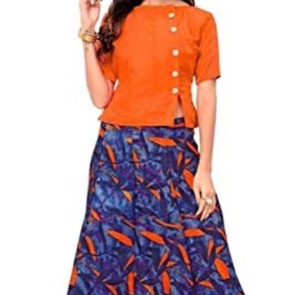 Orange Beautiful Art Silk Printed Semi Stitched Lehenga Choli