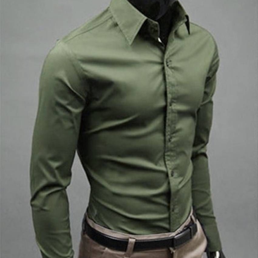 Men's Olive Cotton Solid Long Sleeves Regular Fit Formal Shirt*
