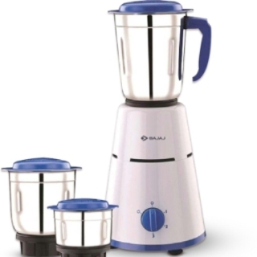 BAJAJ Pluto 3 Jar 500 W Mixer Grinder (3 Jars, White, Blue)