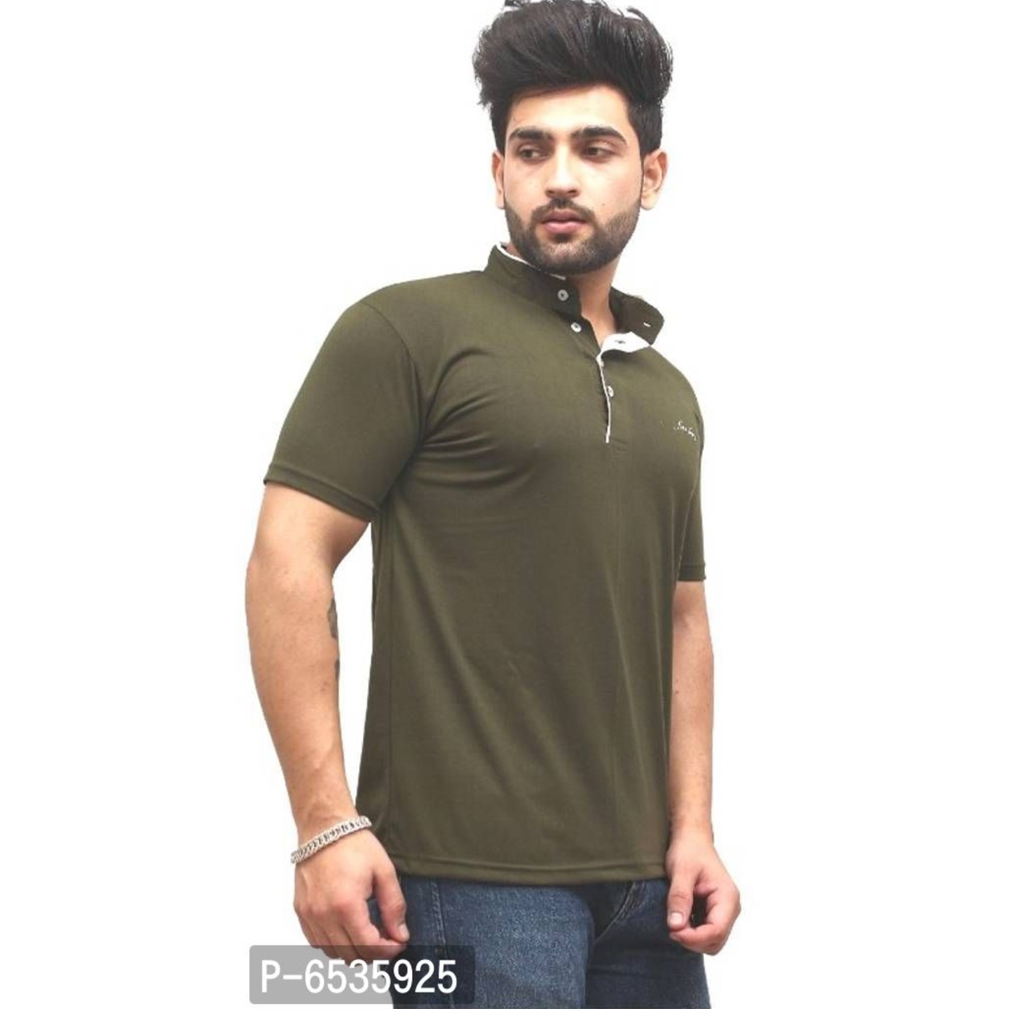 COTTON BLEND OLIVE COLOR T-SHIRT HALF SLEEVES