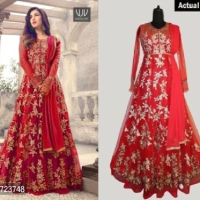 Gorgeous Net Semi Stitched Embroidered Ethnic Gowns