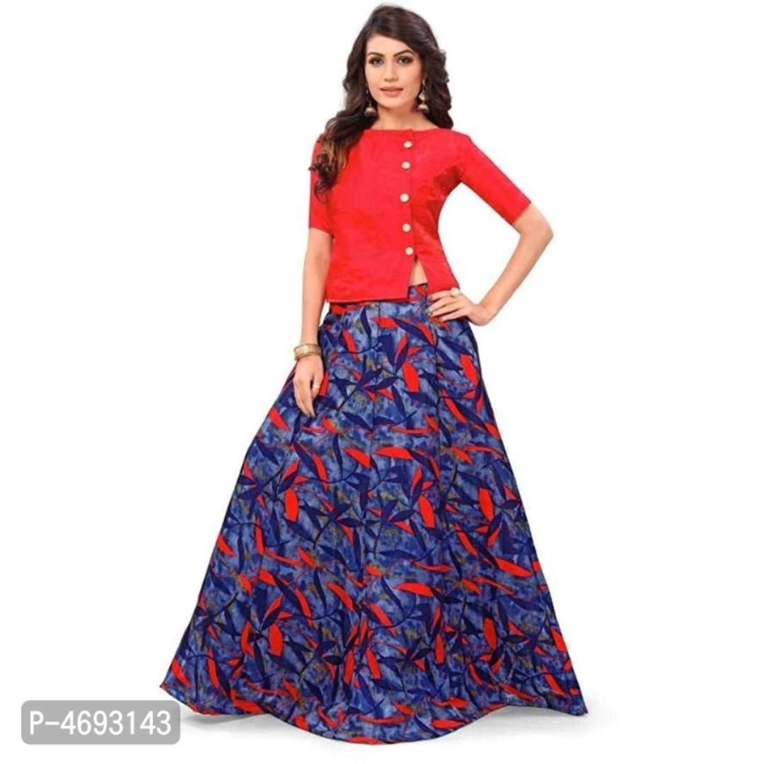 Red Beautiful Art Silk Printed Semi Stitched Lehenga Choli