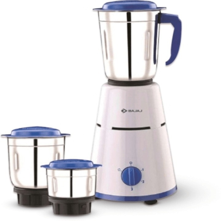 BAJAJ Pluto 3 Jar 500 W Mixer Grinder (3 Jars, White, Blue)