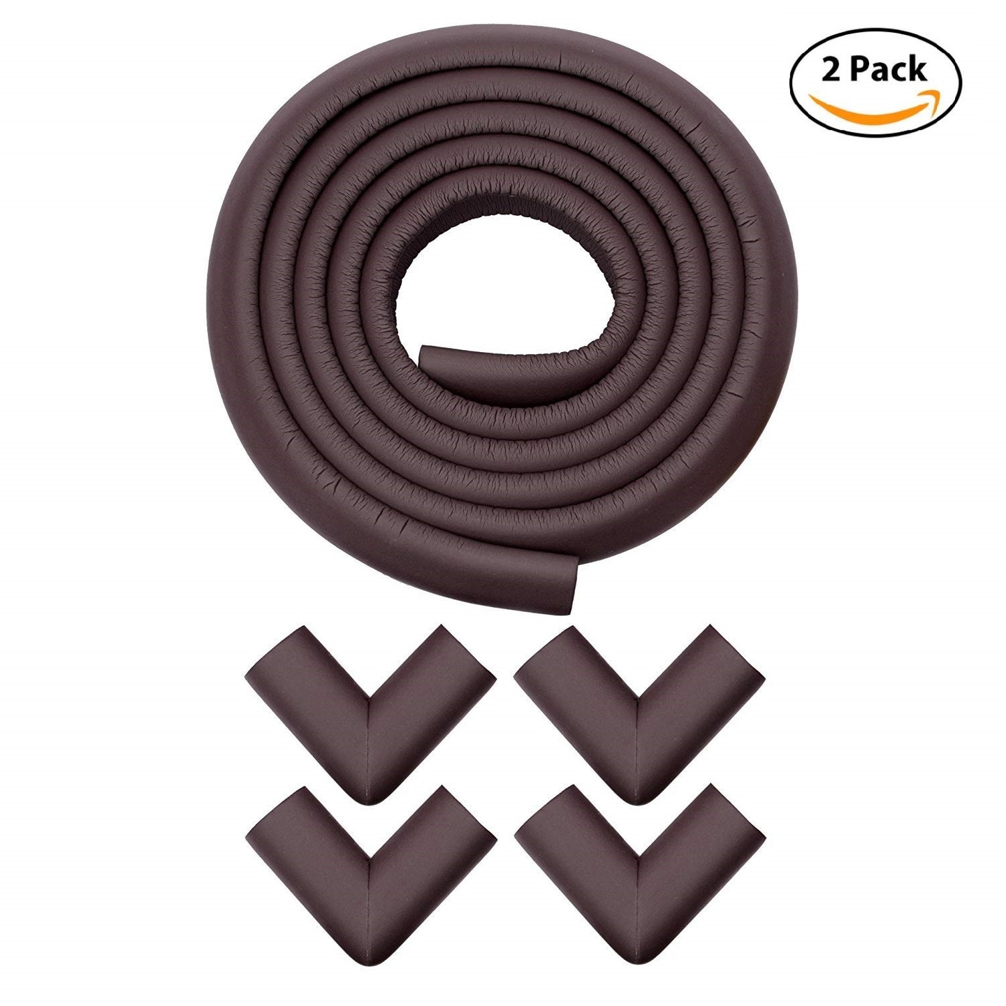 KiddySafe 2 Metre Edge Protectors and 4 Corners Foam Baby Safety Bumper Guard Brown - Pack Of 2