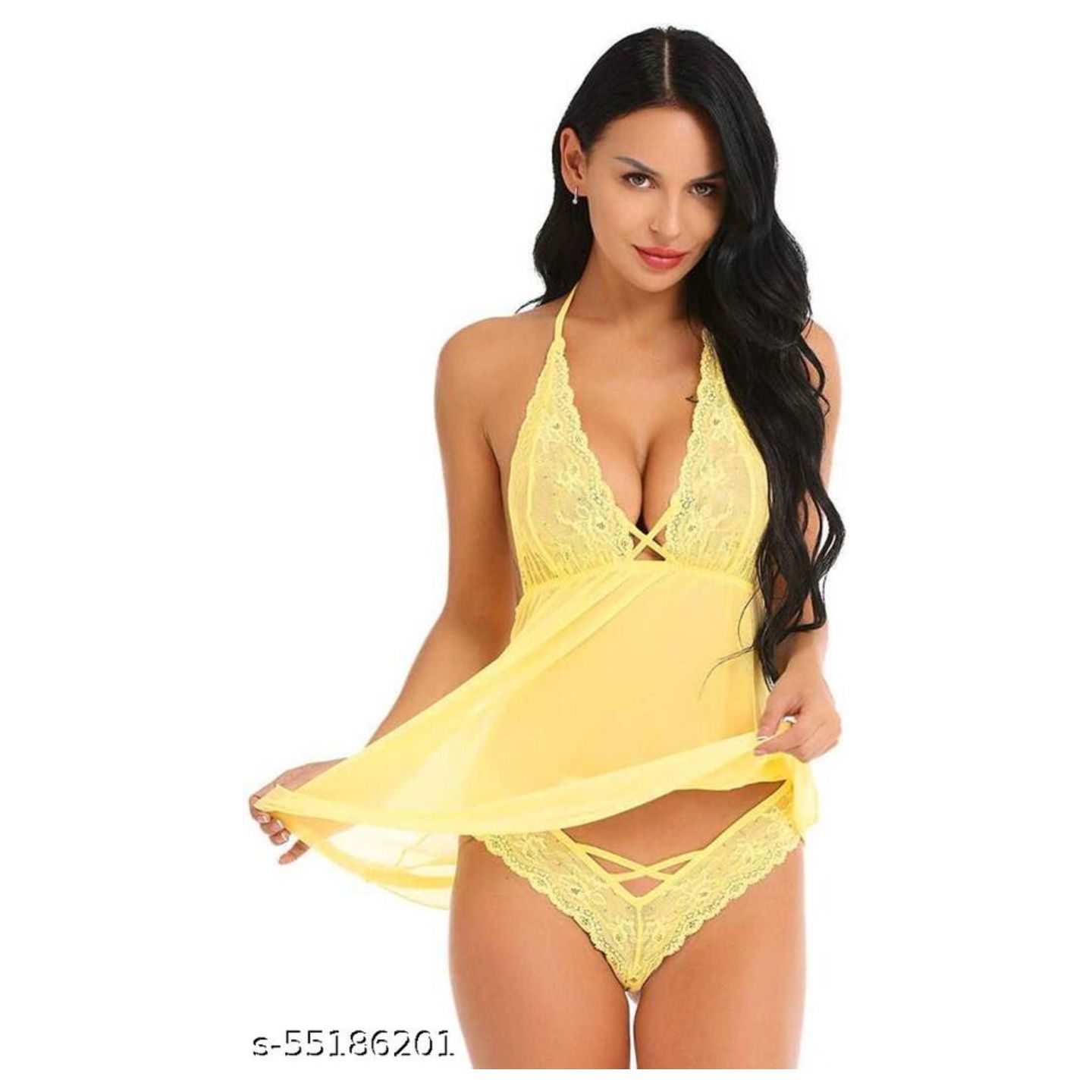Solid Polyester Babydoll with Panty For Women and Girls