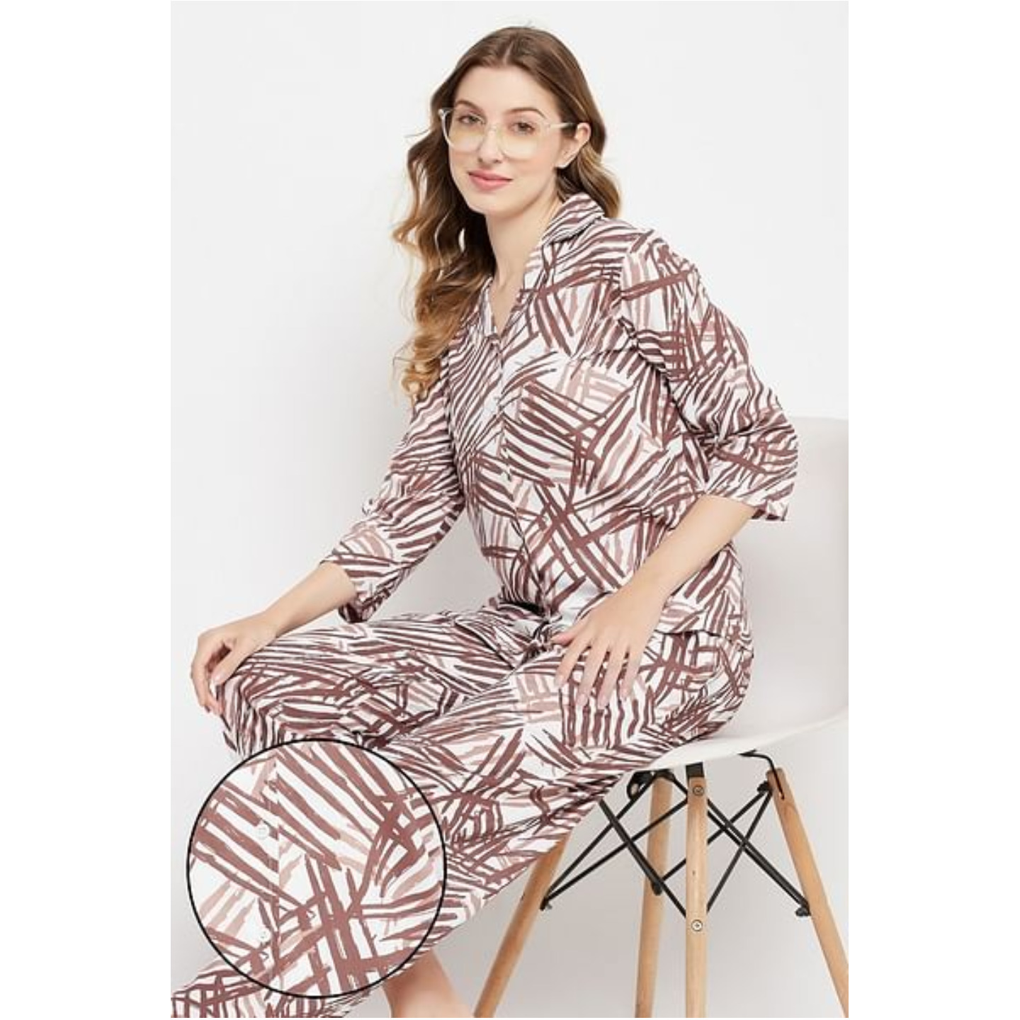 Print Me Pretty Button Down Shirt & Pyjama Set in White - Rayon