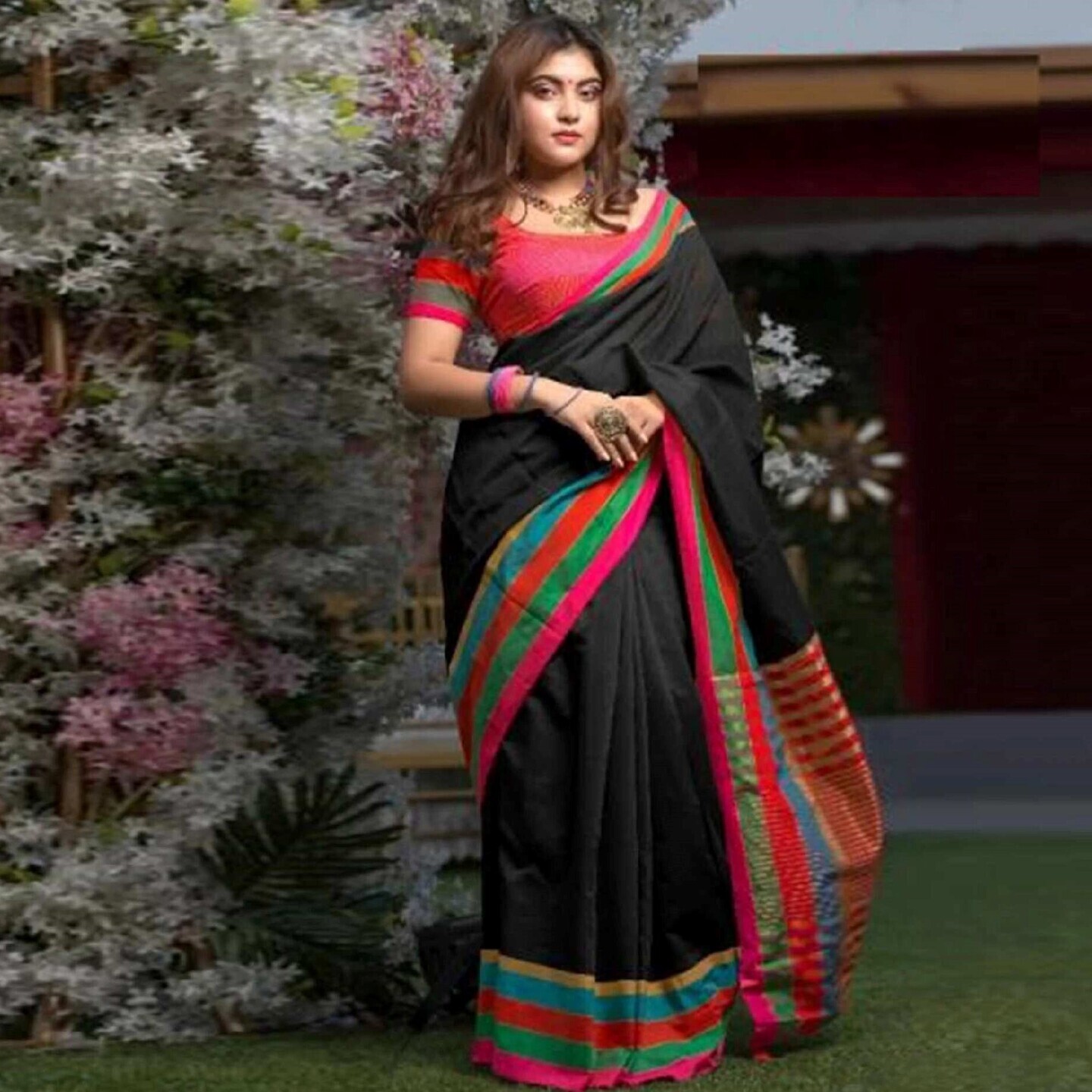 Mesmerizing Black Colored Festive Wear Woven Cotton Saree