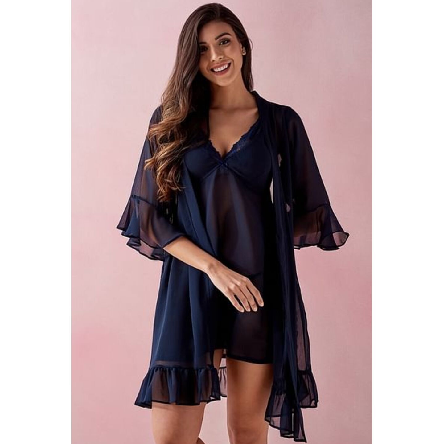 Chic Basic Robe in Navy - Lace & Georgette