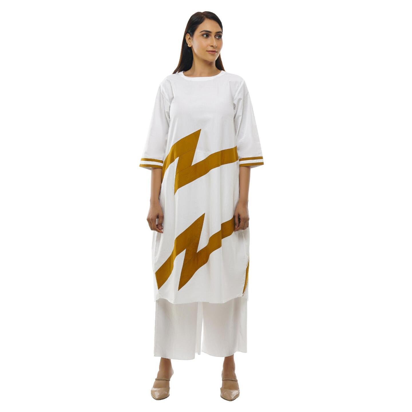 KHAT White Poplin Cotton Kurta And Palazzo Set