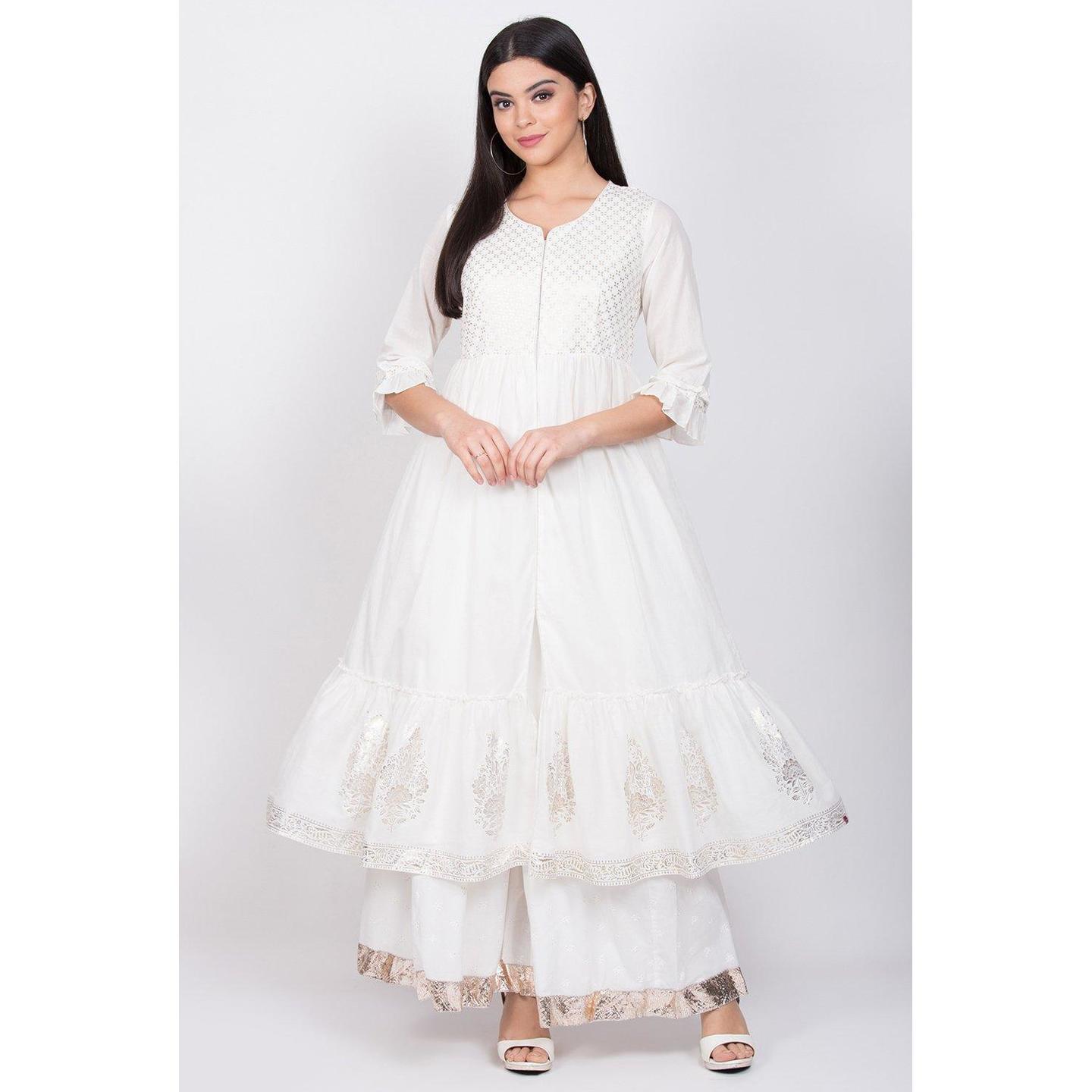 White Cotton Double Layered Kurta White Cotton Front Open Double Layered Kurta