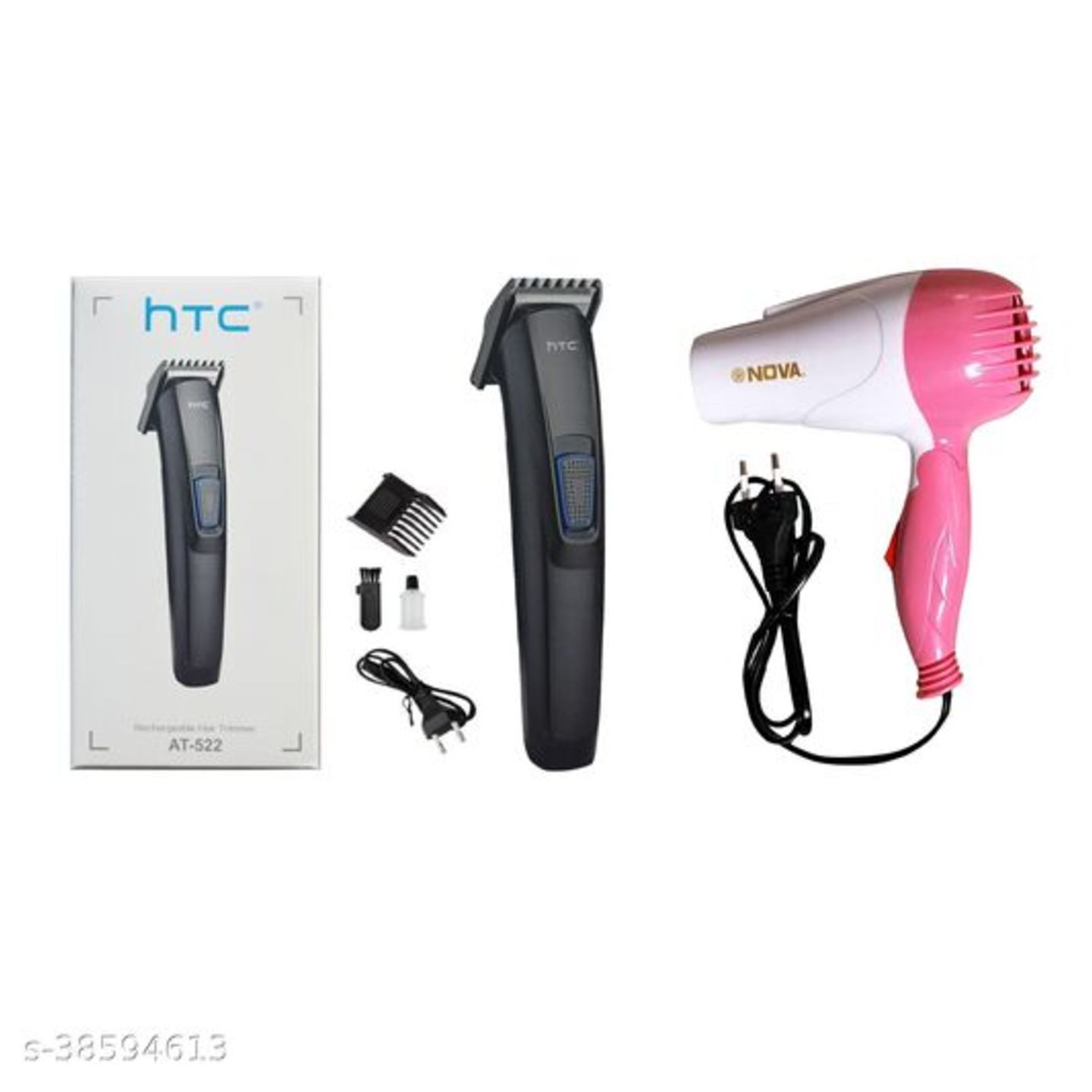 HTC AT-522 Runtime: 45 min Rechargeable Trimmer for Men and Nova NV-1290 Professional Foldable 1000w Hair Dryer Pack of 2 Combo