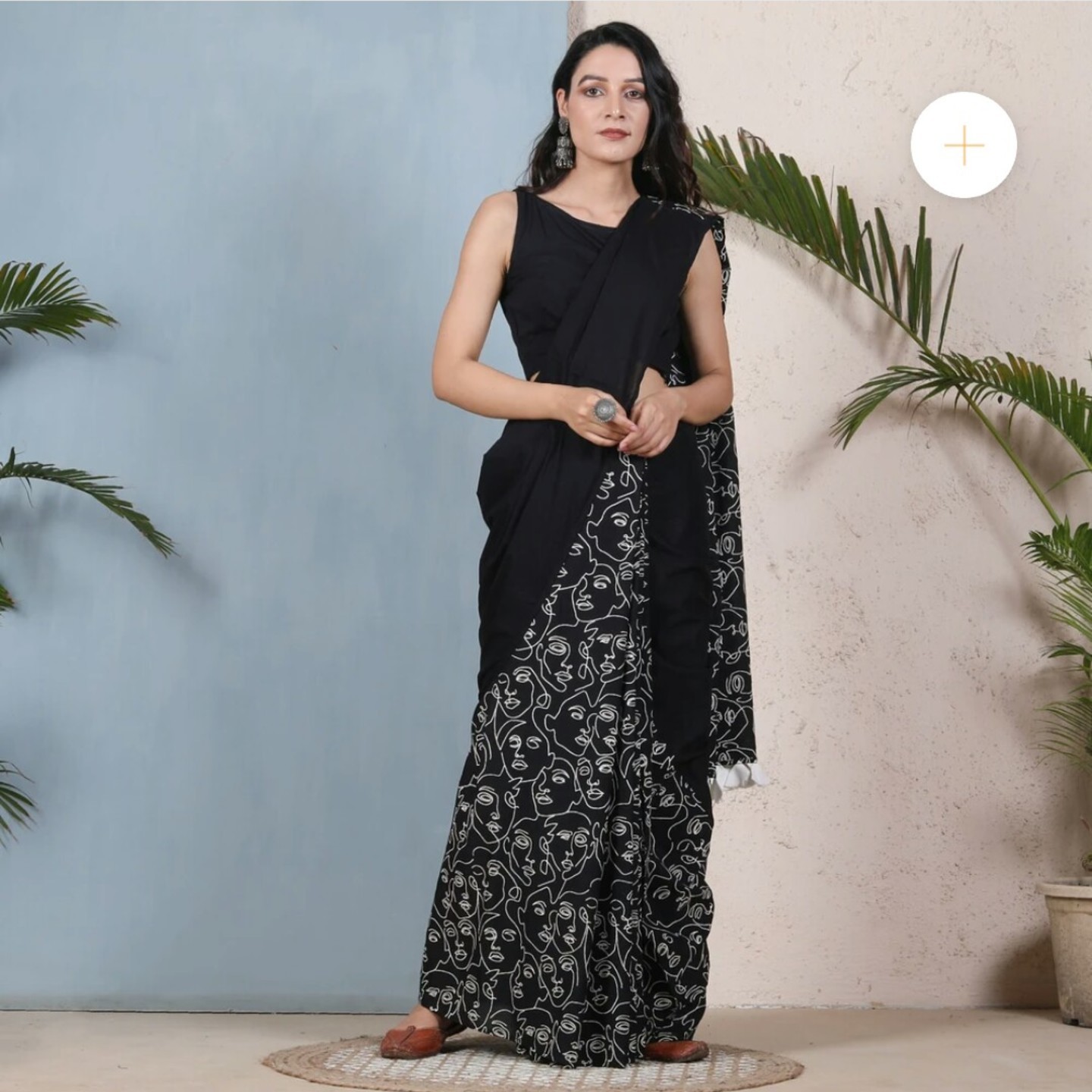 Elegant Womaniya All Black Half & Half Saree