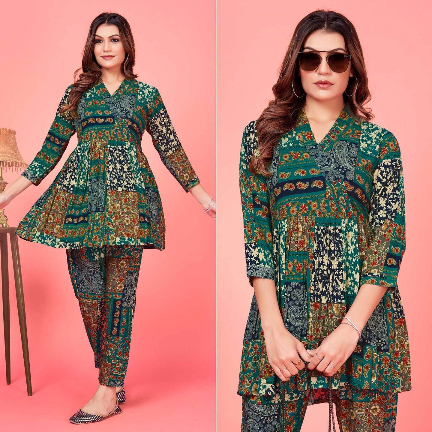 Rama Green Floral Printed Rayon Co-Ord Set