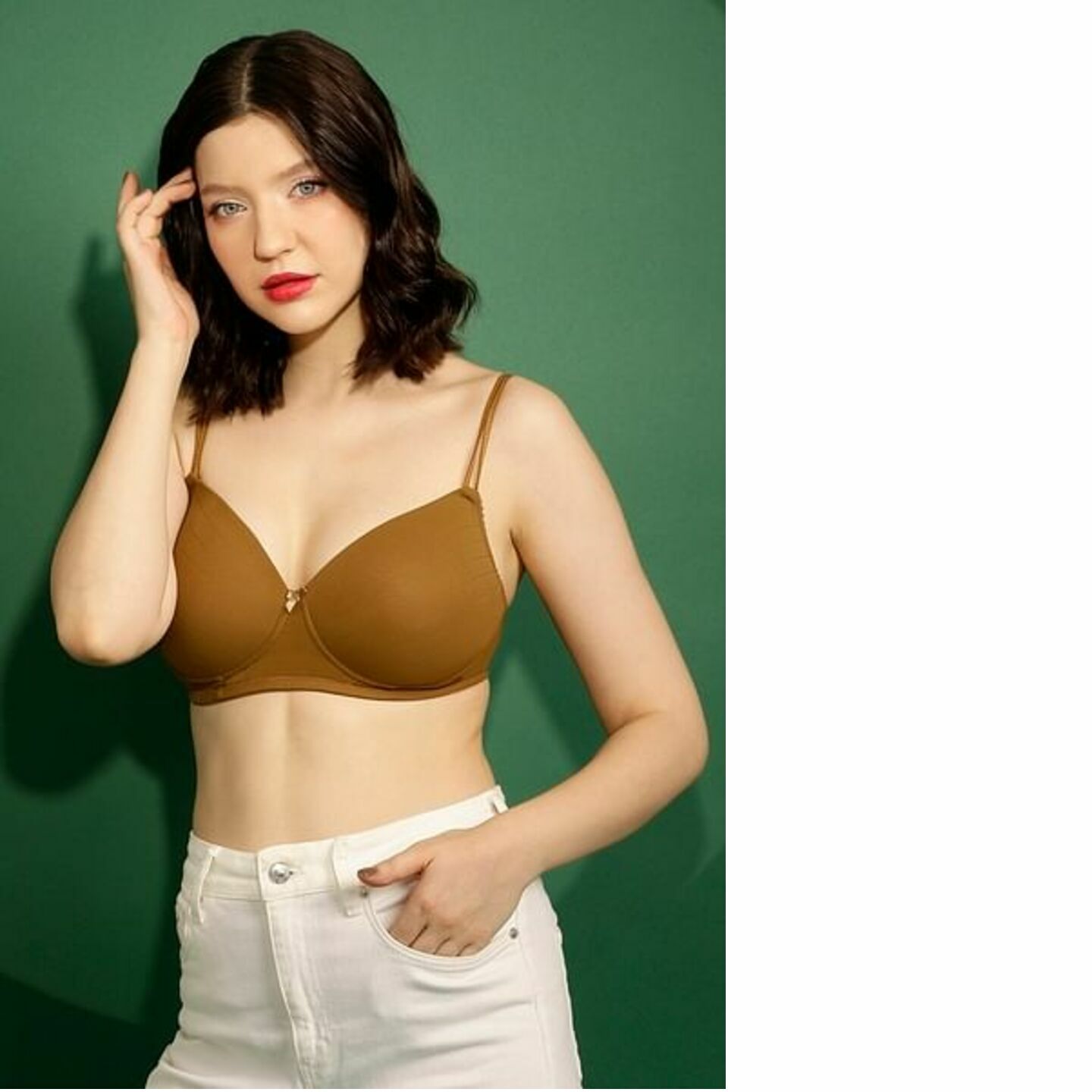 Padded Non-Wired Full Cup Self-Striped T-shirt Bra in Brown