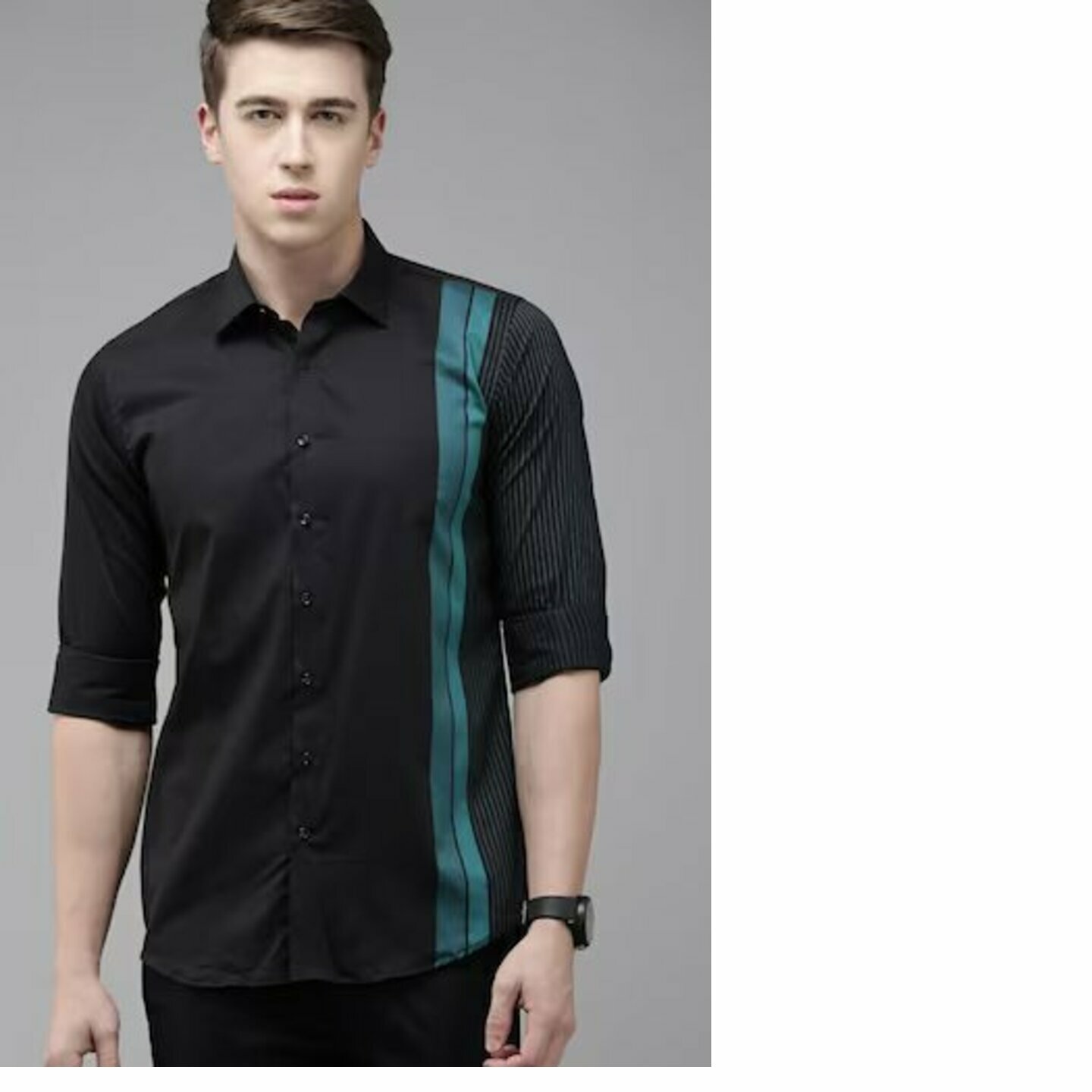 MENS BLACK SLIM FIT SOLID FULL SLEEVES CASUAL SHIRT