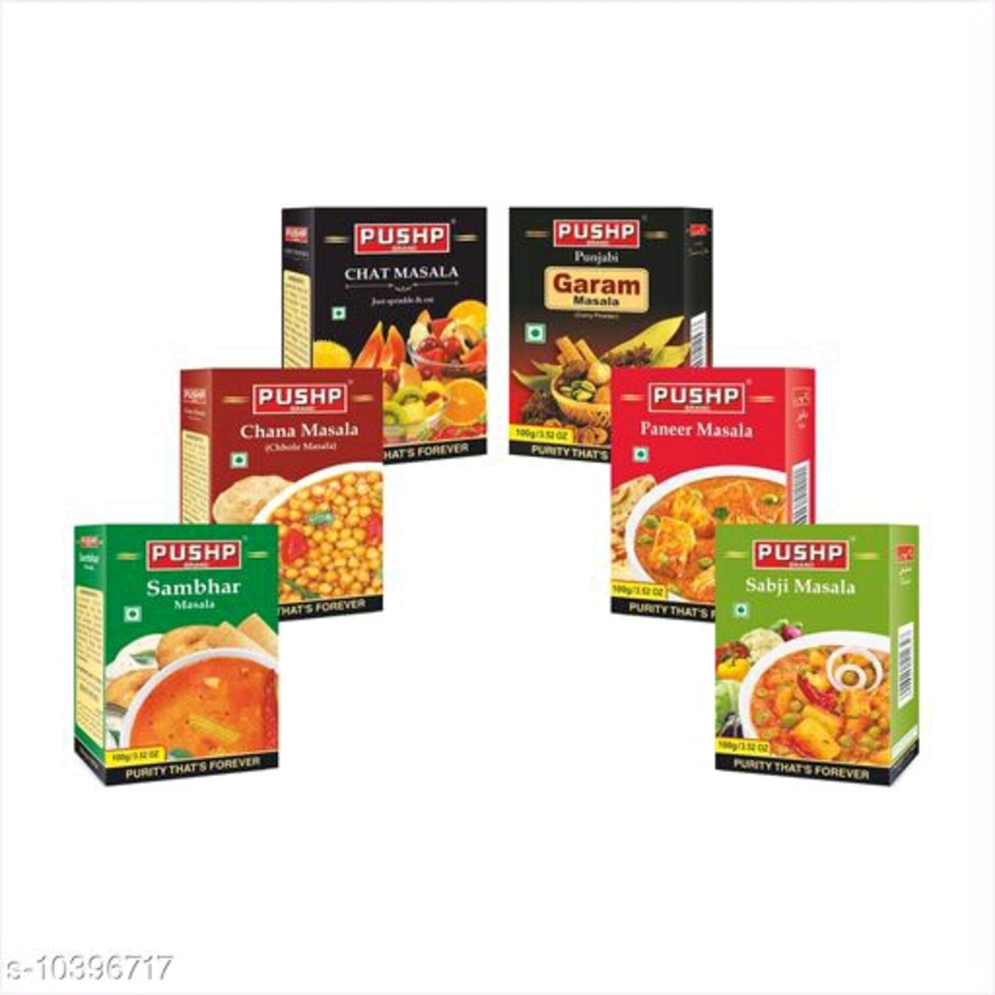 Pushp Best Quality Spices-Punjabi Garam Masala,Chana Masala,Chat Masala,Sambhar Masala,Paneer Masala,Sabji Masala, 100 gm Each Combo Pack,