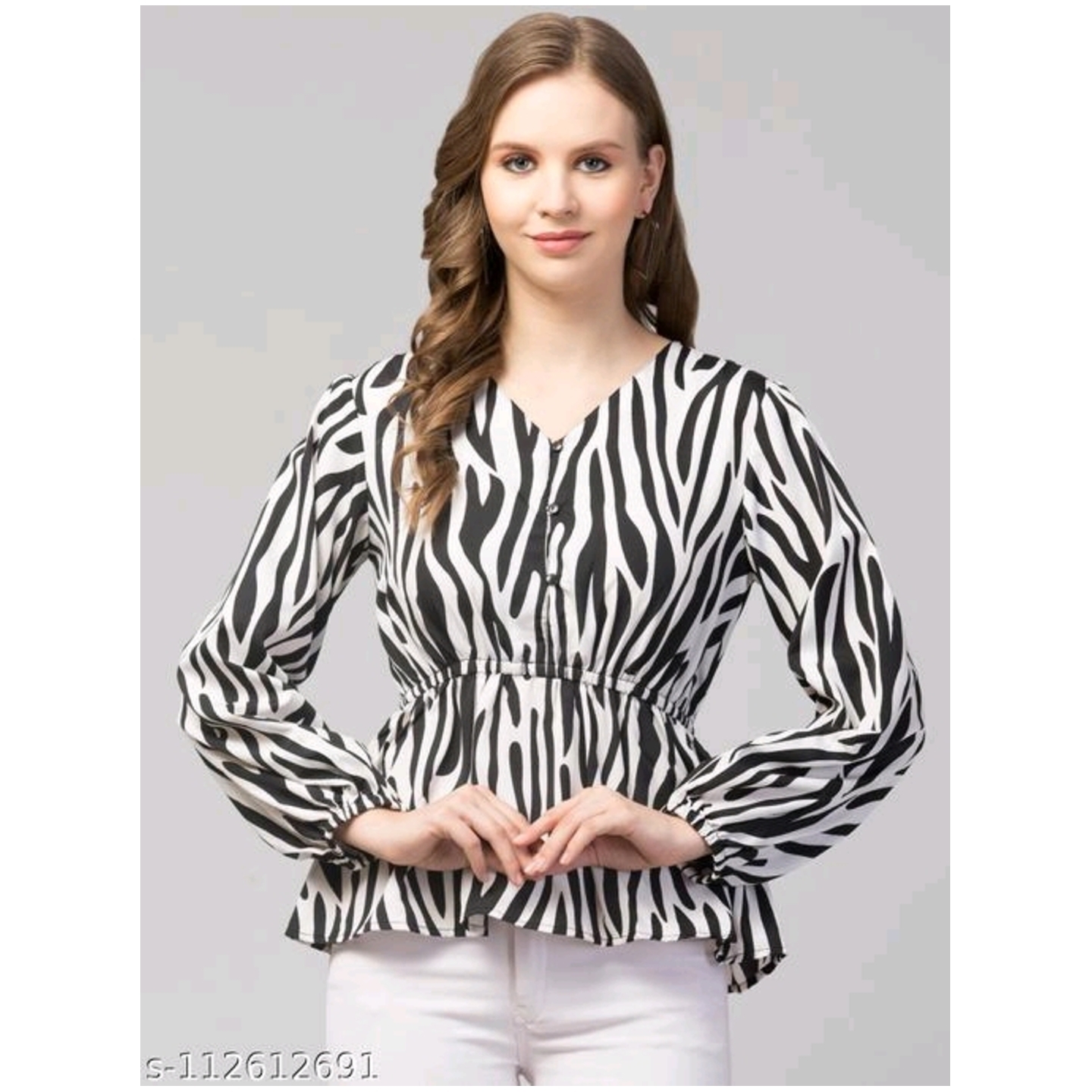 Retro Culpi Drawstring Hem Zebra Striped Women's Tops & Tunics