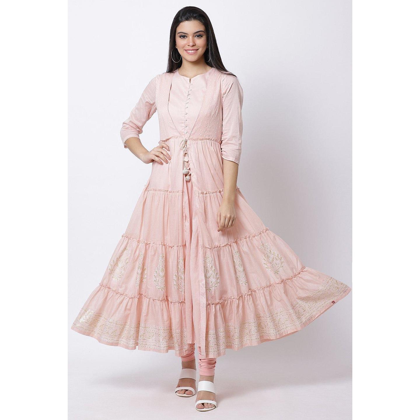 Peach Cotton Front Open Kurta