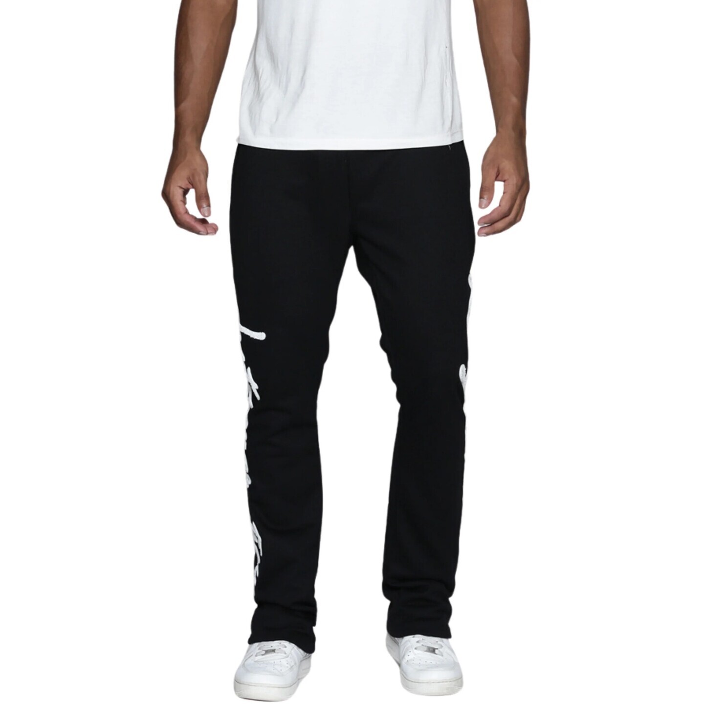 BLACK & WHITE LOST GENERATION EMBROIDERED STACKED SWEATS 