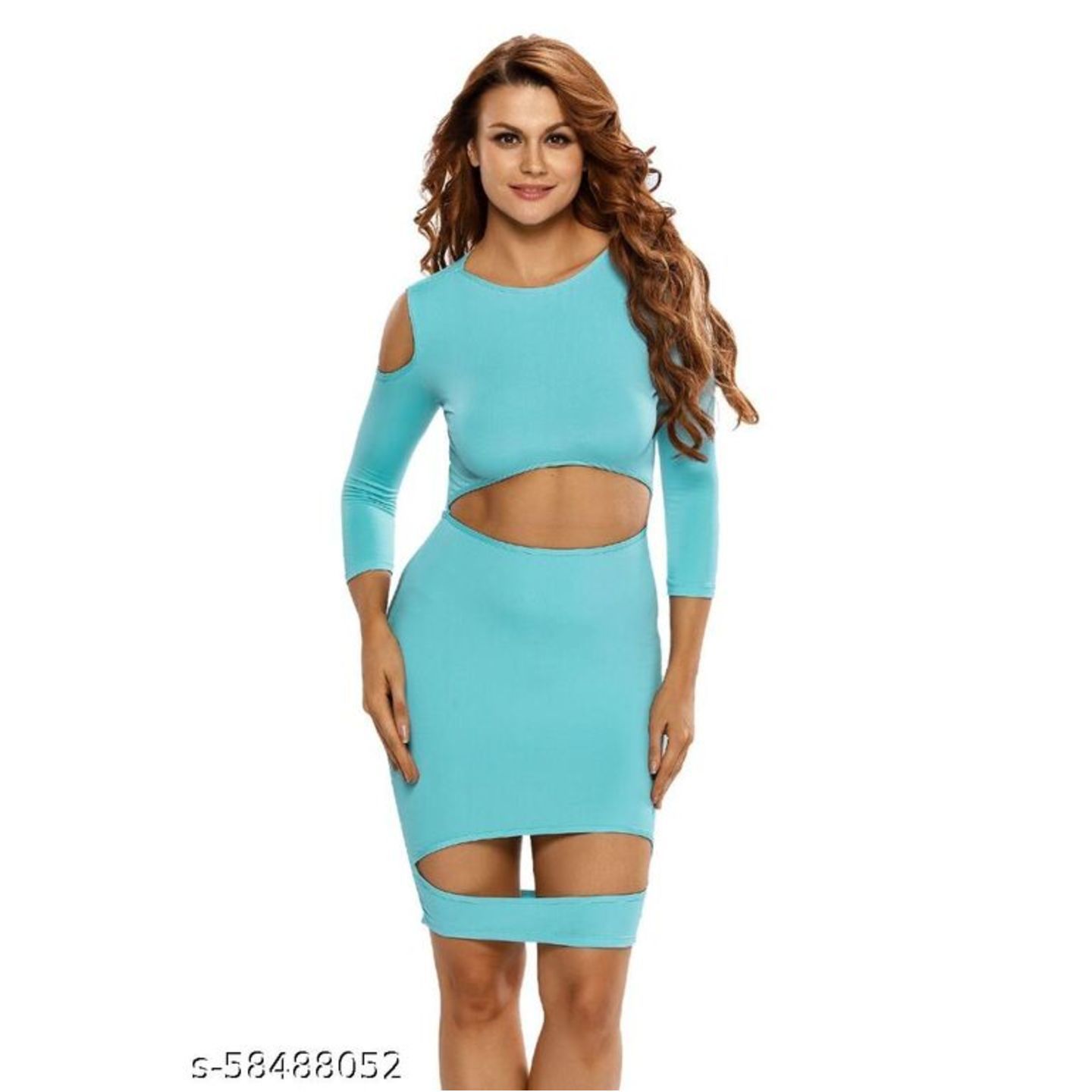 Spice it up Blue Cut-Out Three-Quarter Sleeves Bodycon Dress