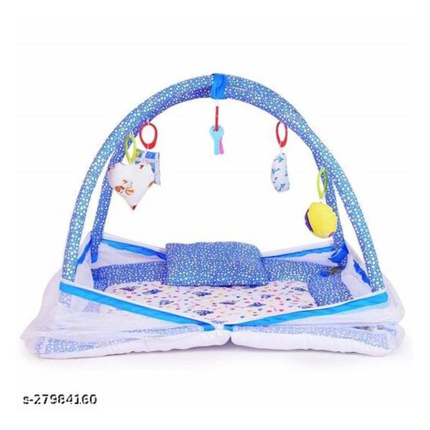 Baby Kick and Play Gym with Mosquito Net and Baby Bedding Set (Blue)