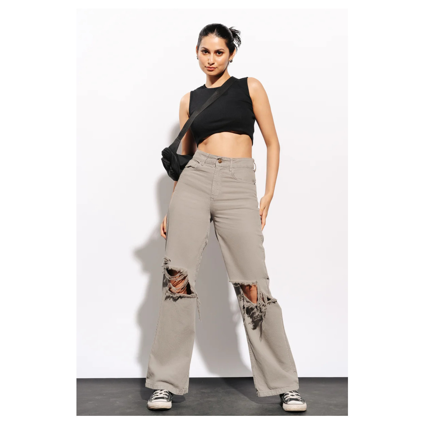 Grey distress women's wide jeans 