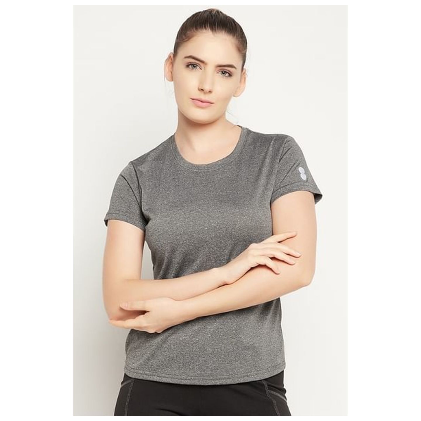 Comfort-Fit Quick-Dry Text Print Active T-shirt in Dark Grey Melange