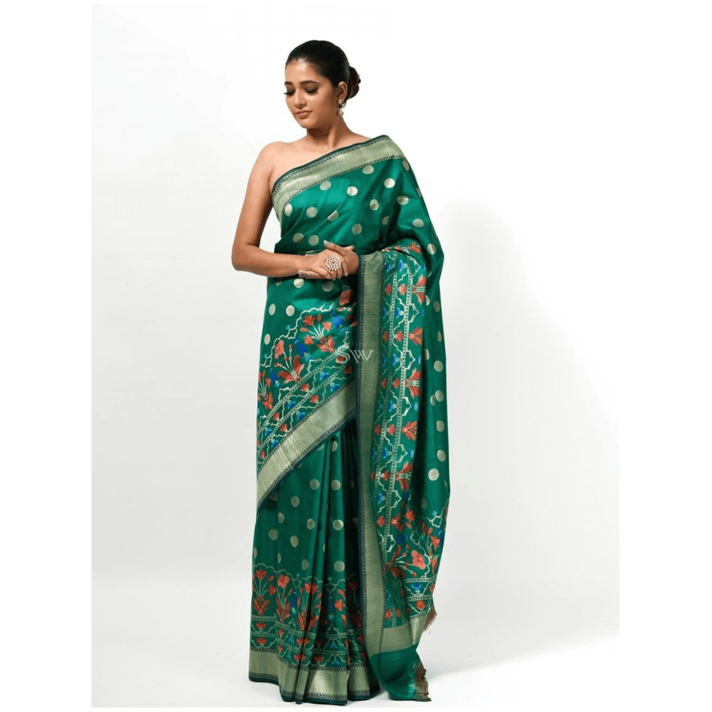 Dark Green Moonga Tussar Silk Handloom Banarasi Saree