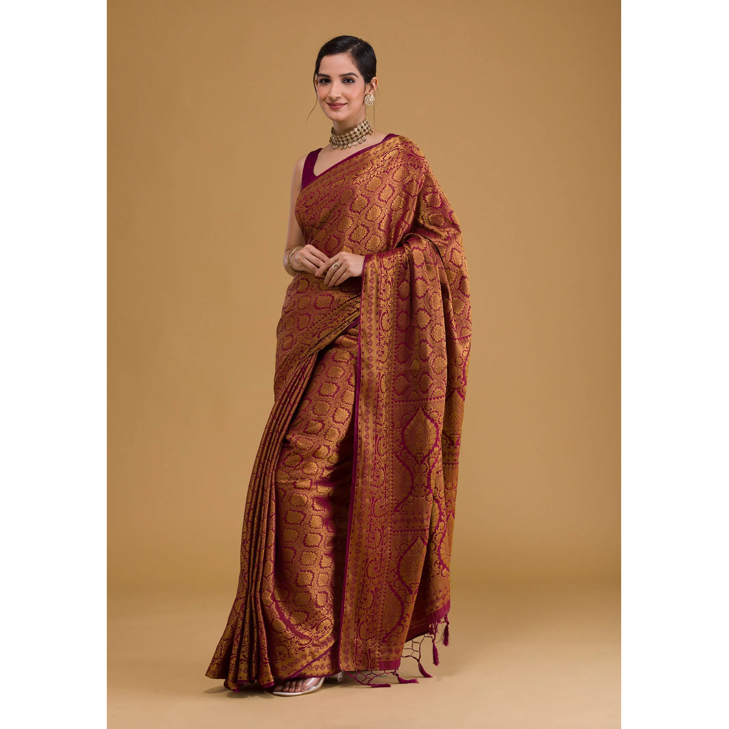 Wine Zariwork Banarasi Saree