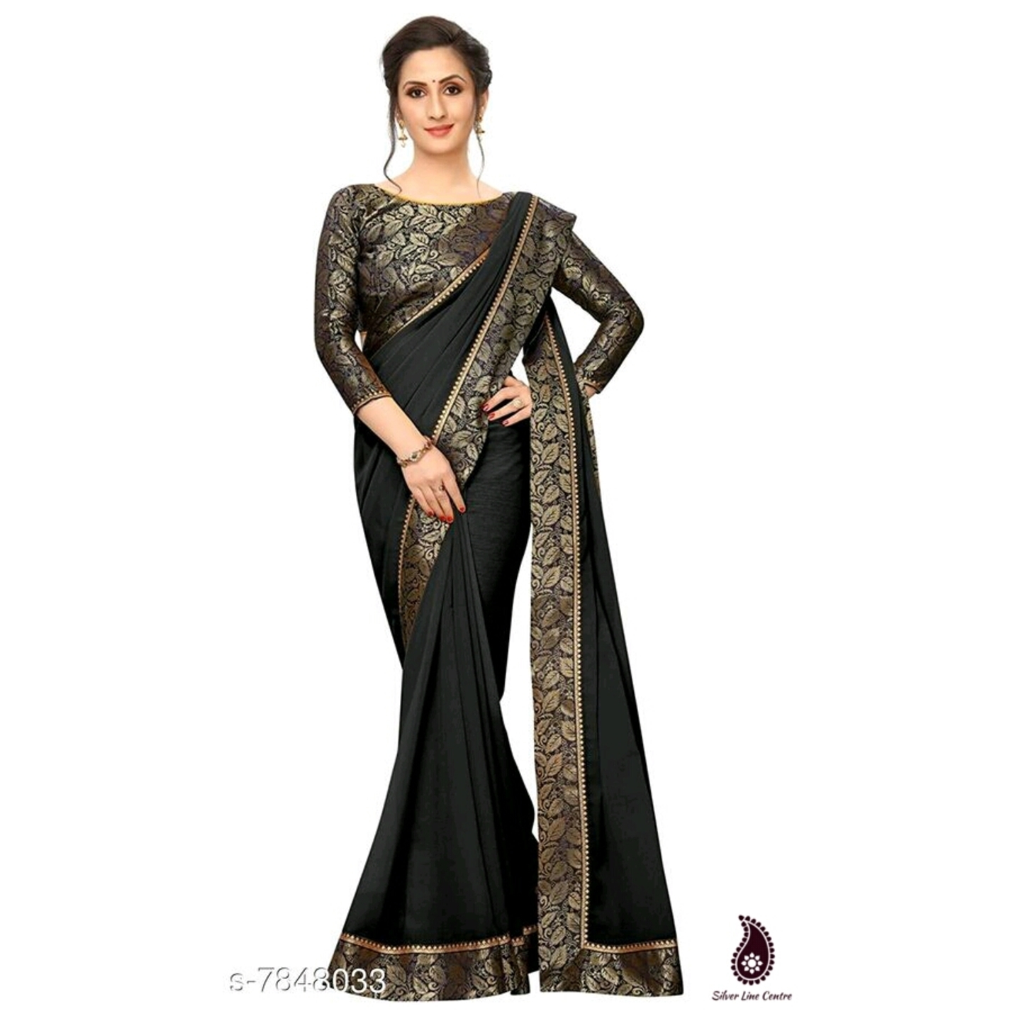 Womens Jacquard Lace Chiffon Saree