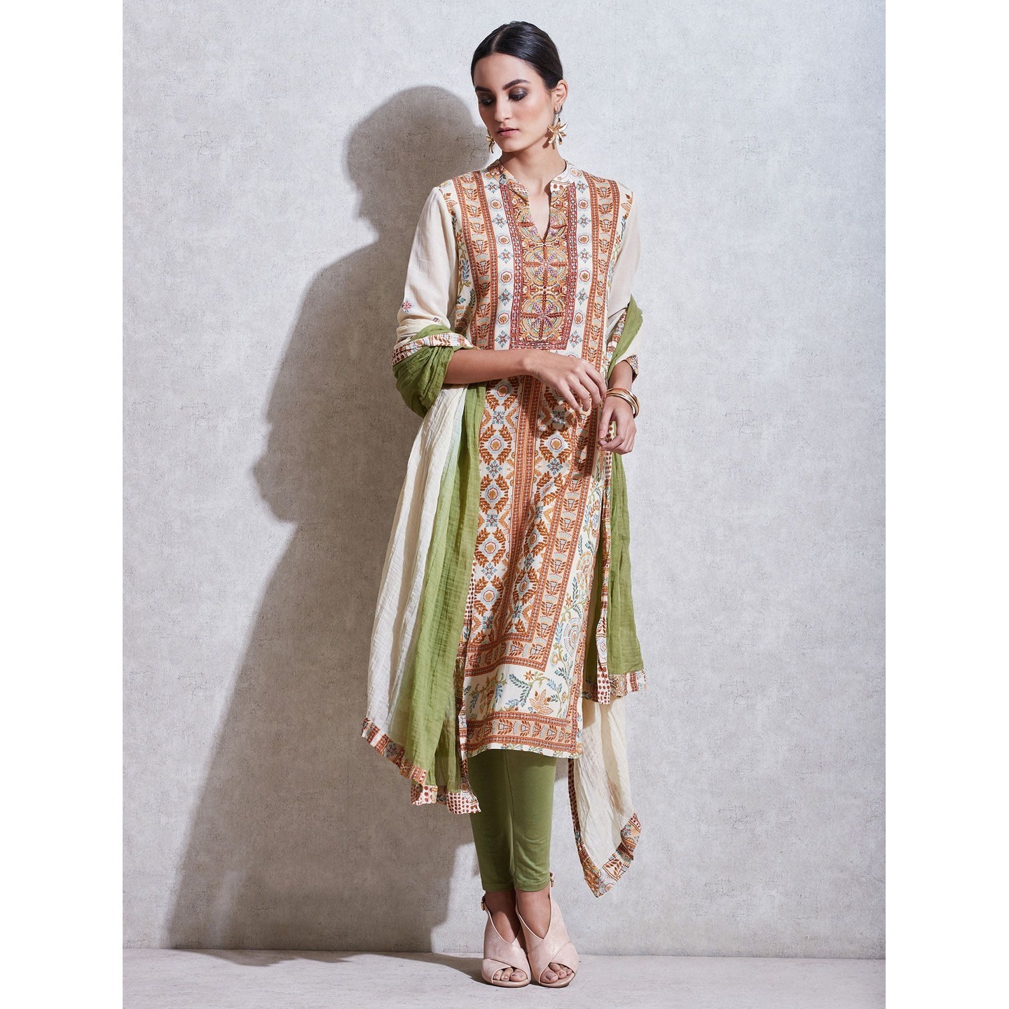 Ecru & Rust Embroidered Suit Set