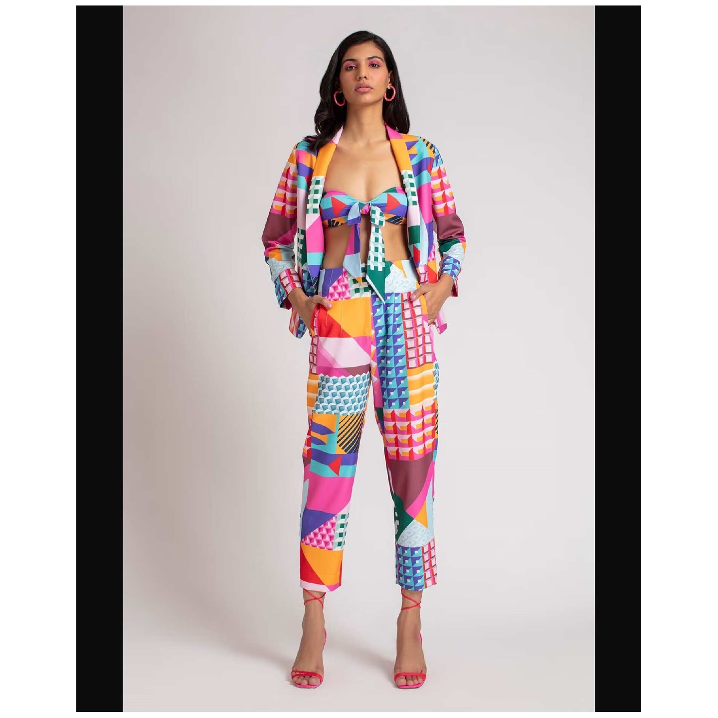 Pankaj & Nidhi Multi Color Heavy Crepe Graphic Print Blazer And Pant Set