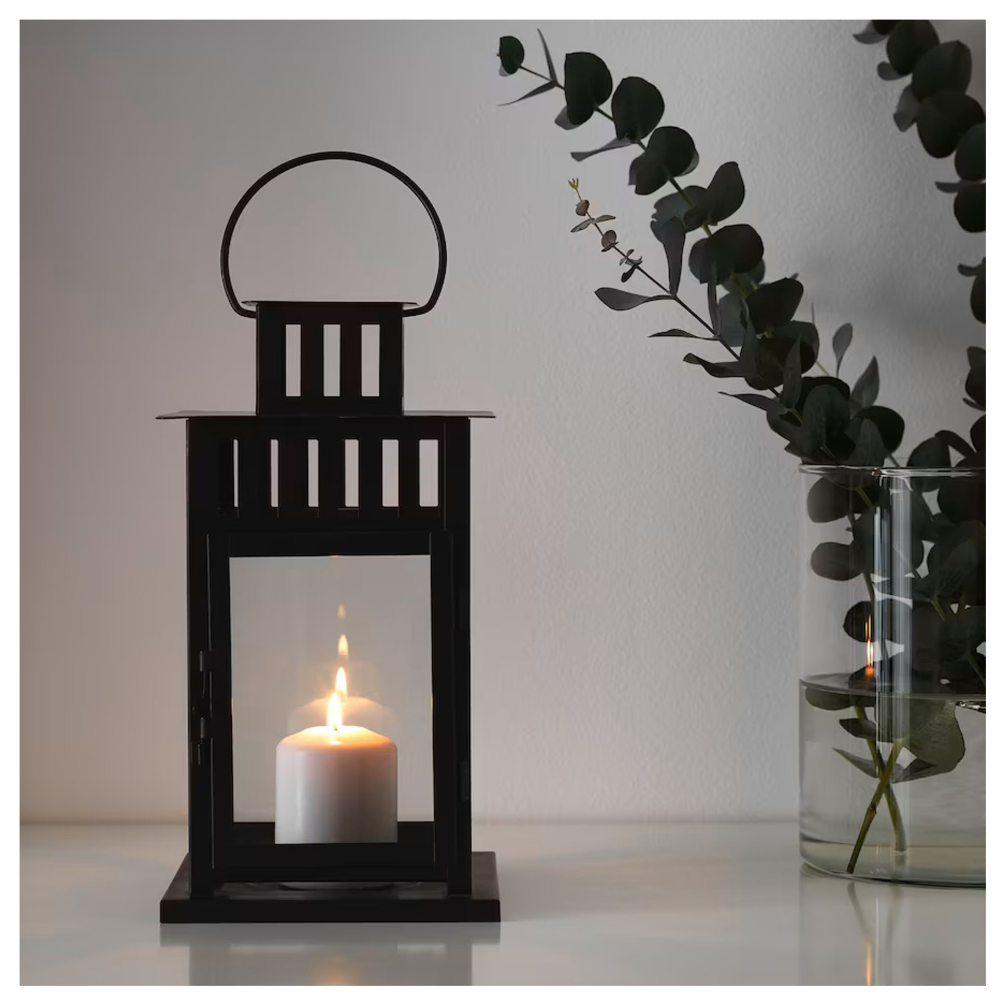 BORRBY Lantern for block candle, inoutdoor black28 cm 11