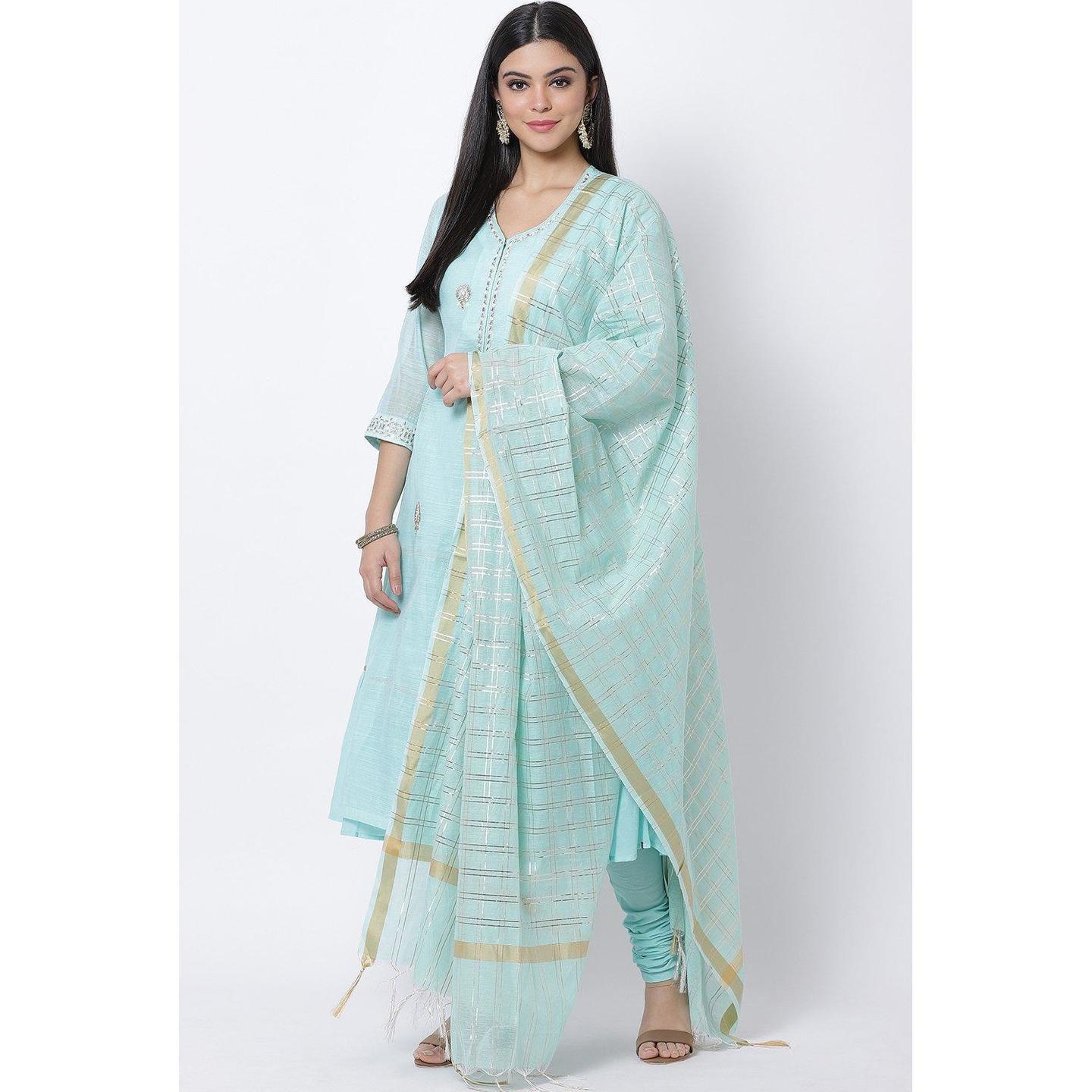 Sky Blue Poly Cotton Flared Suit Set