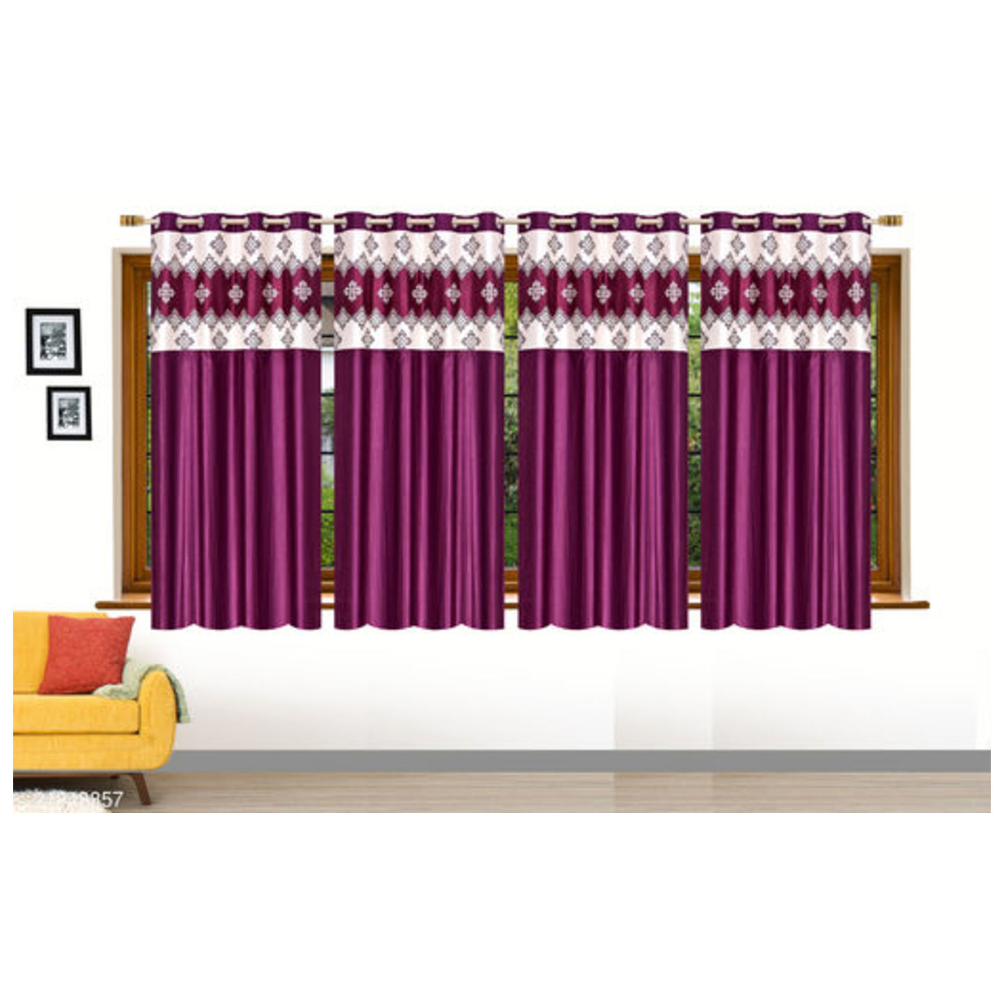 Mulberry Purple Designer Heavy 24 KG Quality Crush 5 Feet Window Curtains Pack of 4