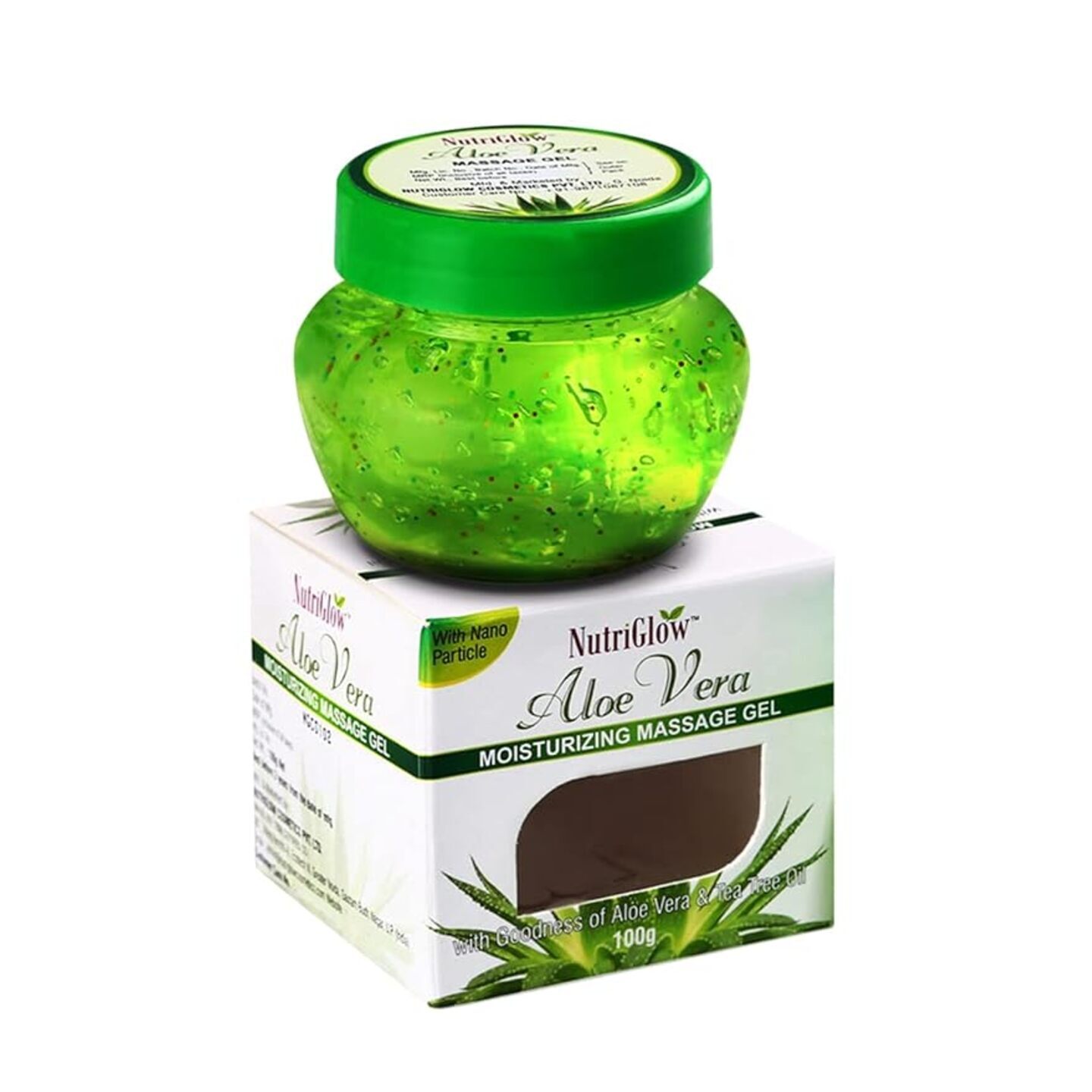 NutriGlow Aloe Vera Gel Great for Face, Hair, Acne, Sunburn, Bug Bites, Rashes, Glowing and Radiant Skin, Hydrating Gel Relieves Itchy & Irritated Skin, Non Sticky, 100gm 