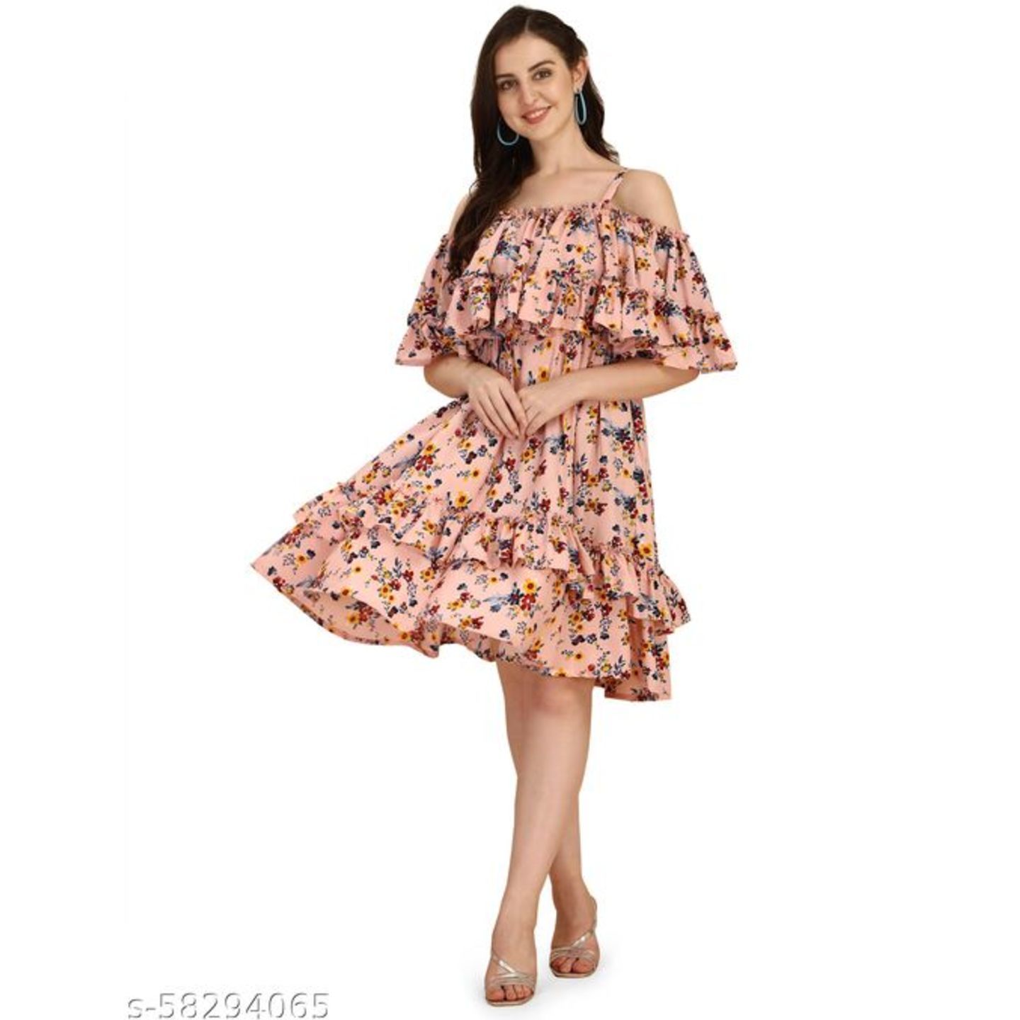 Oomph! Women'S Crepe Pleated Knee-Long Dress - Rose Pink 2 - md291