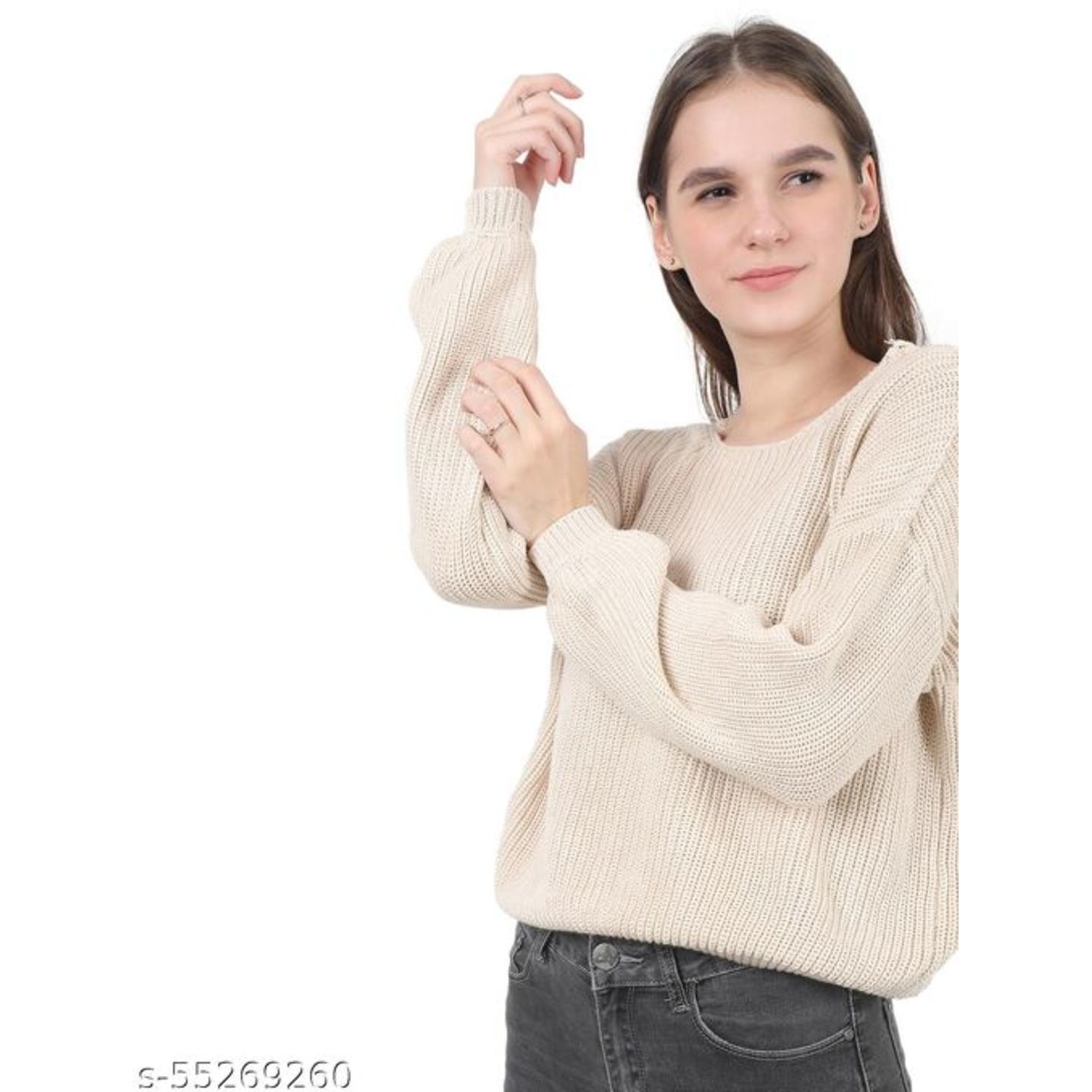 MansiCollections Women's Viscose V-Neck Solid Knit Back V-Neck Lace Up Cream Sweater