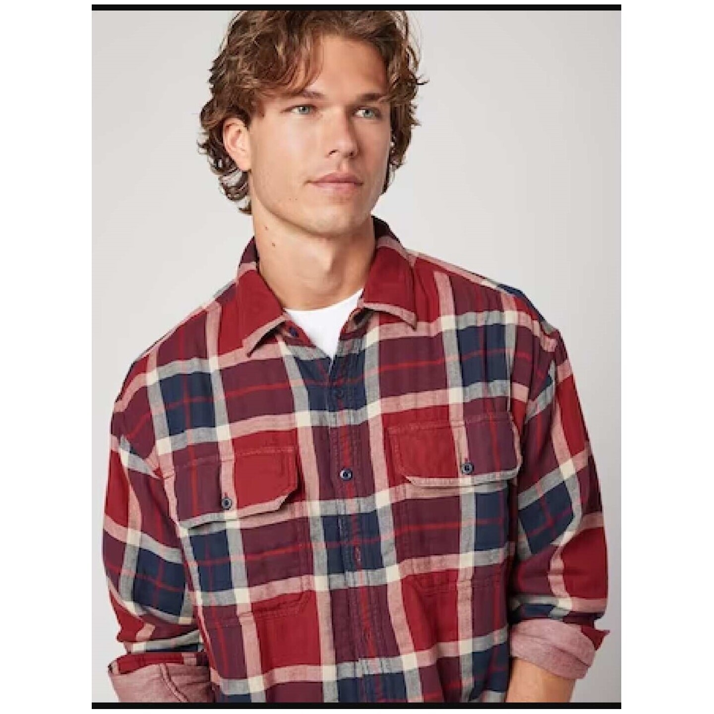 AMERICAN EAGLE MEN MAROON 24/7 VENTURE OUT FLANNEL