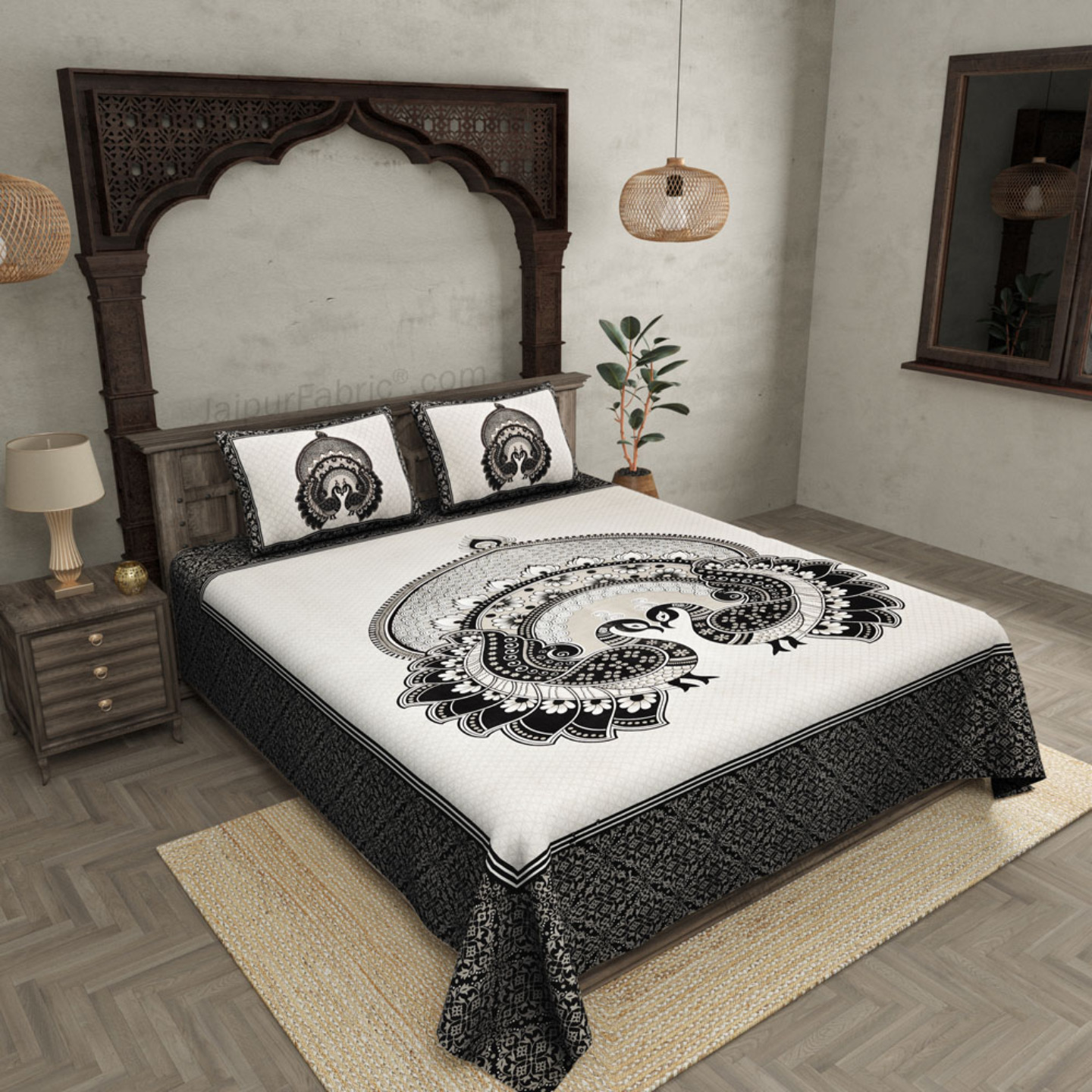 Royal Jaipur Fabric Dark Grey Pure Cotton Double BedSheet