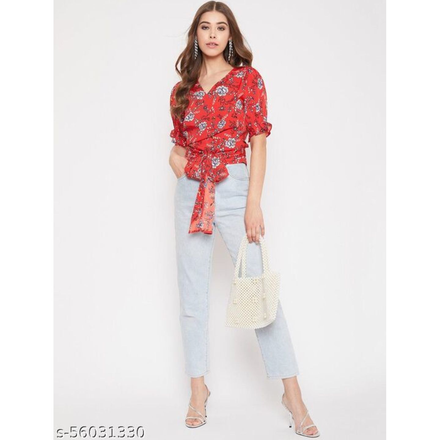 Red wrap top, beautiful floral printed