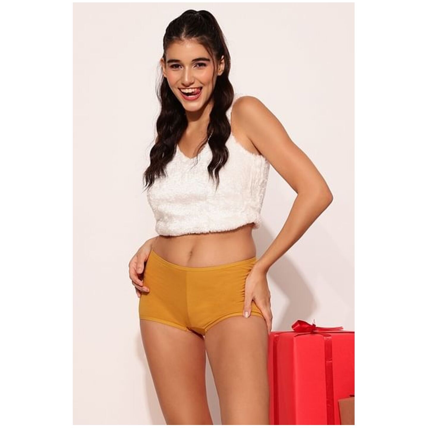 Mid Waist Boyshorts in Yellow - Cotton 