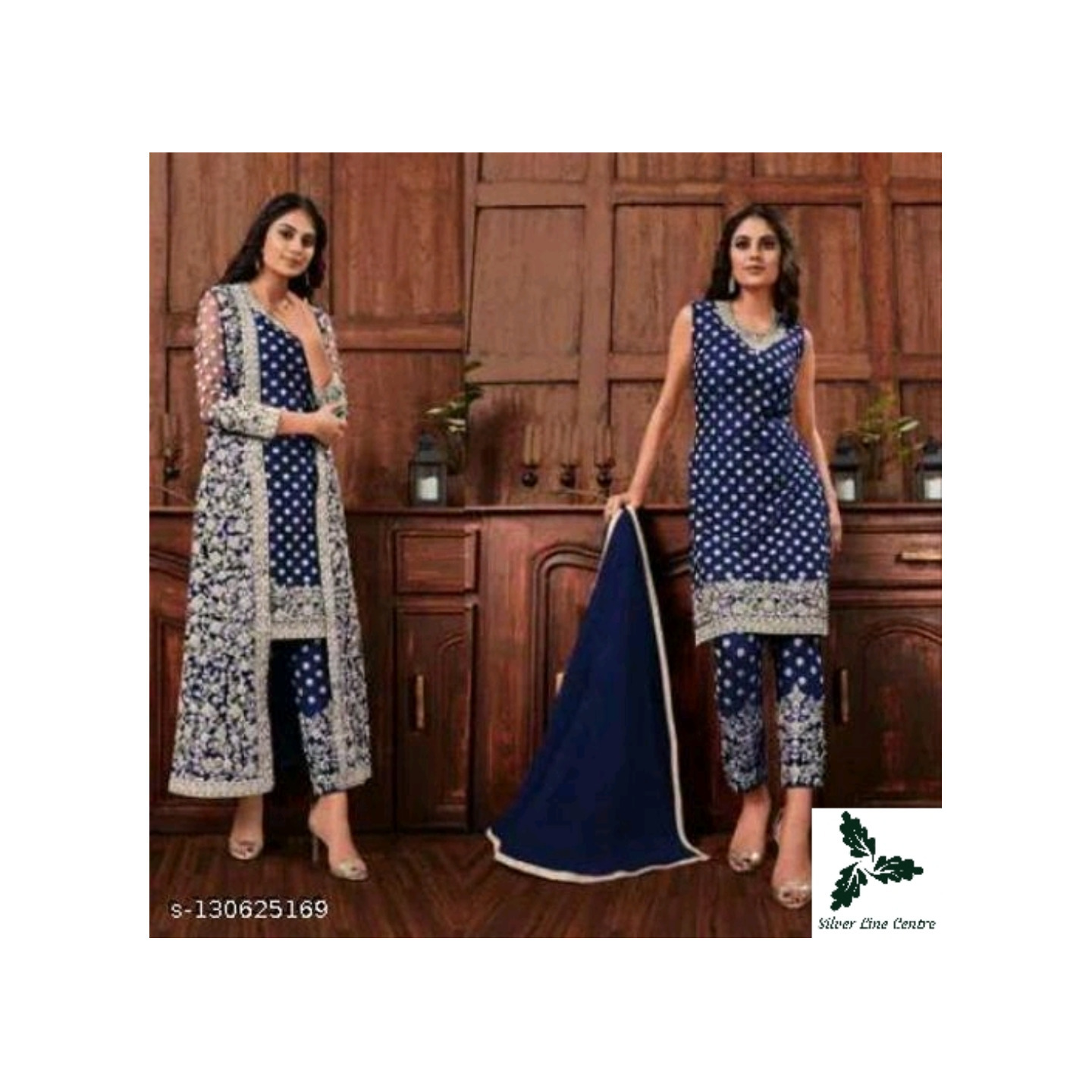 Fashionable Blue -Coding Embroidered Anarkali Suit Size -Free Size
