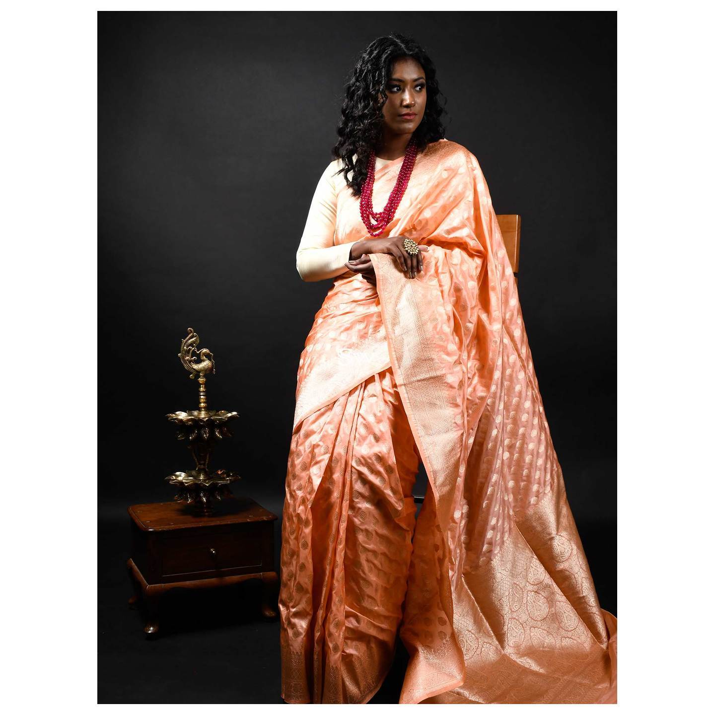 Peach Uppada Katan Silk Handloom Banarasi Saree