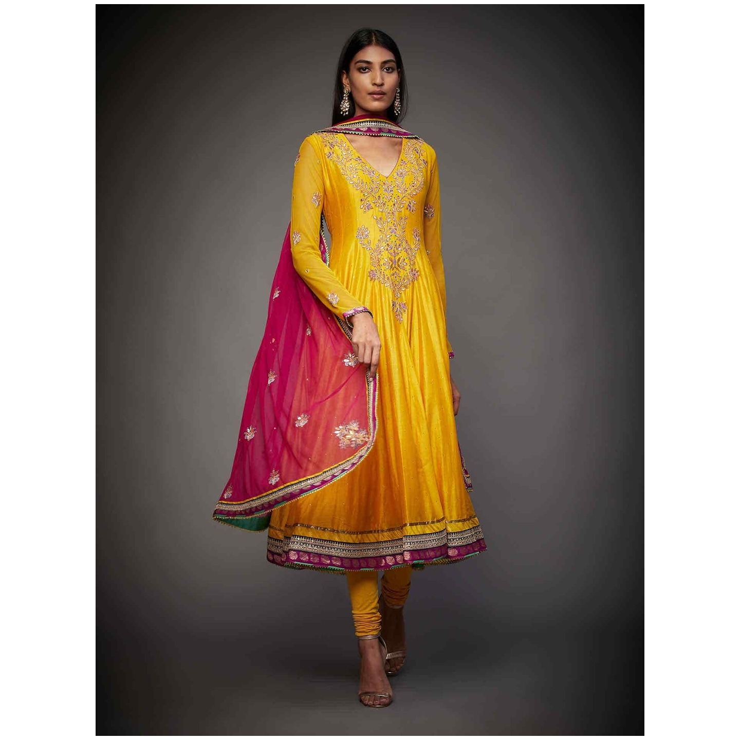 Yellow & Purple Kinari Embroidered Suit